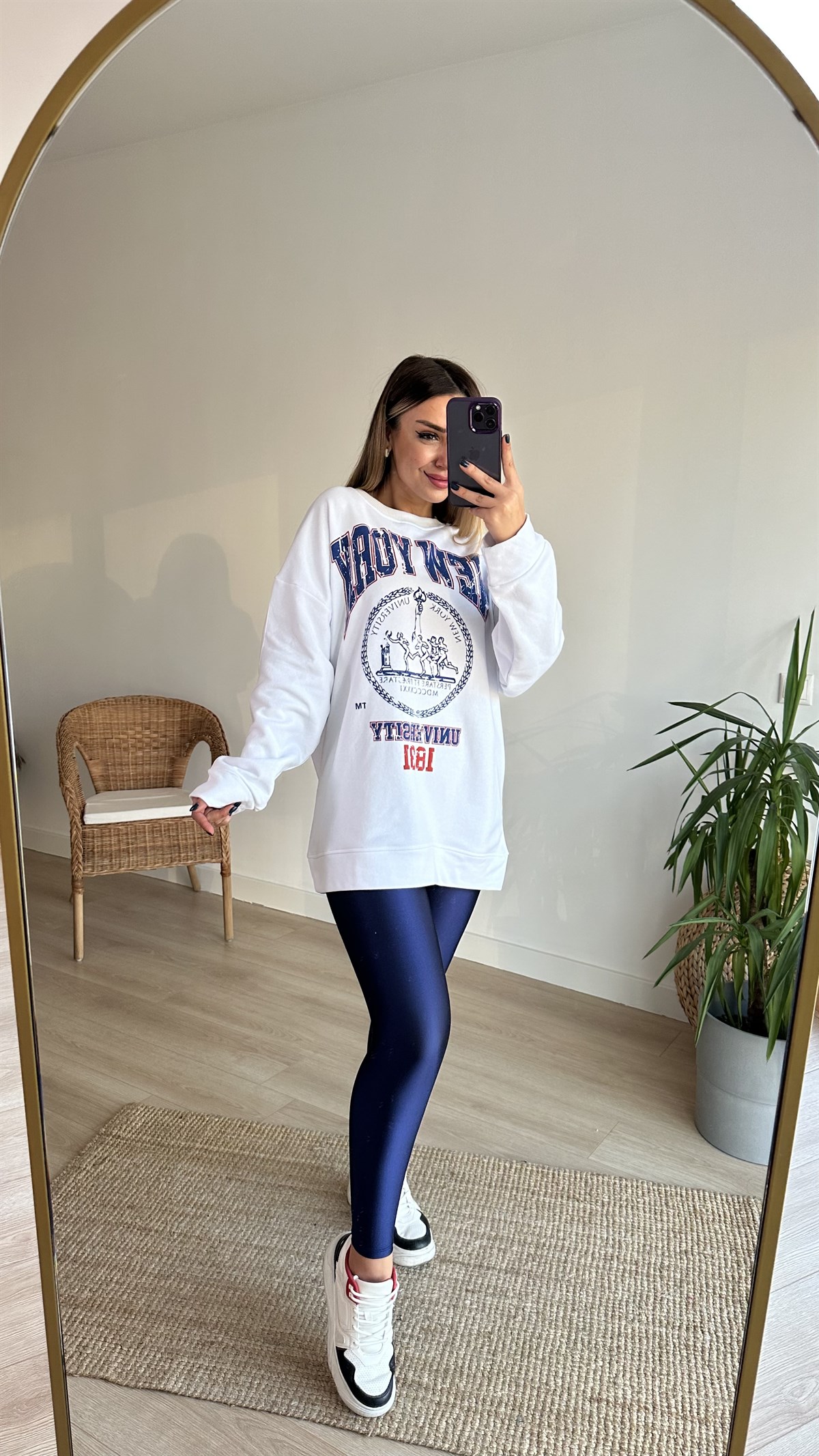 New York Baskı Şardonlu Beyaz Sweat