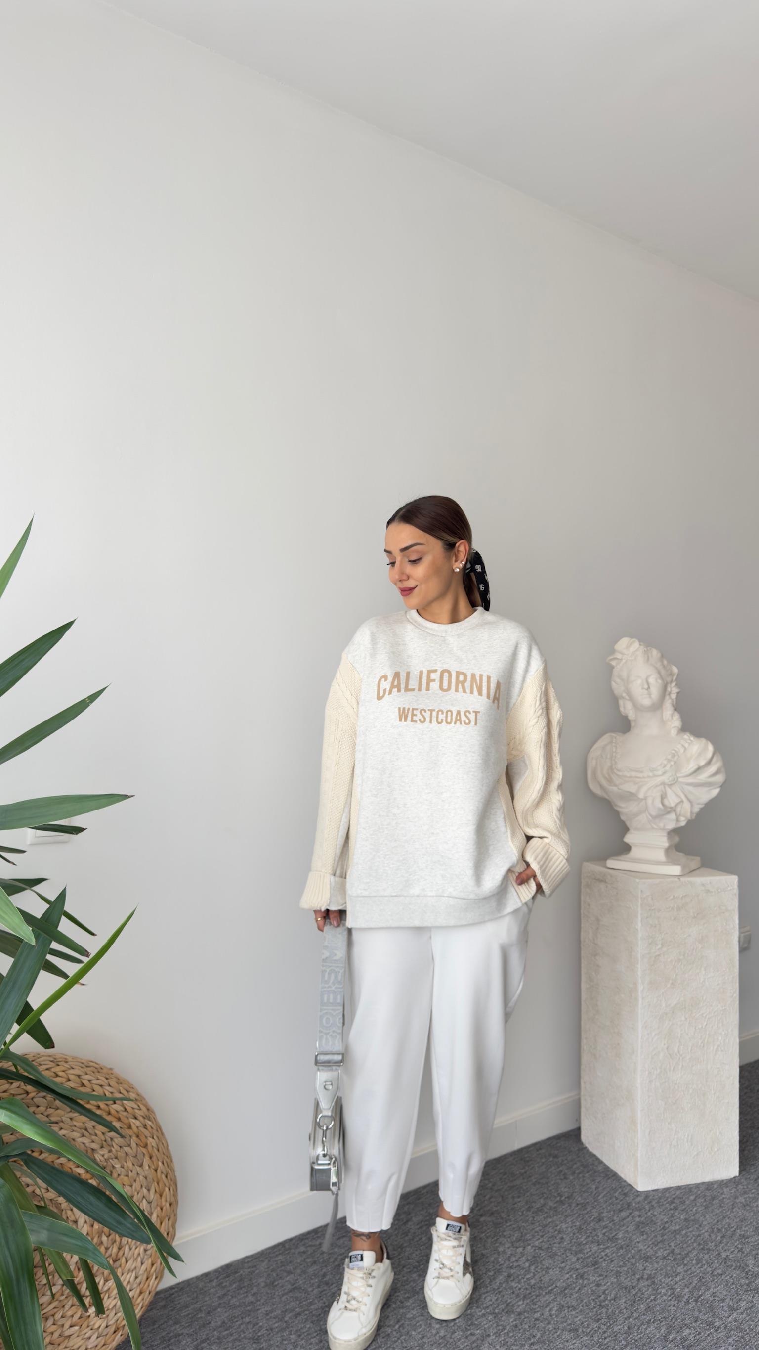 Luda Yanlar Trikolu Gri Sweatshirt