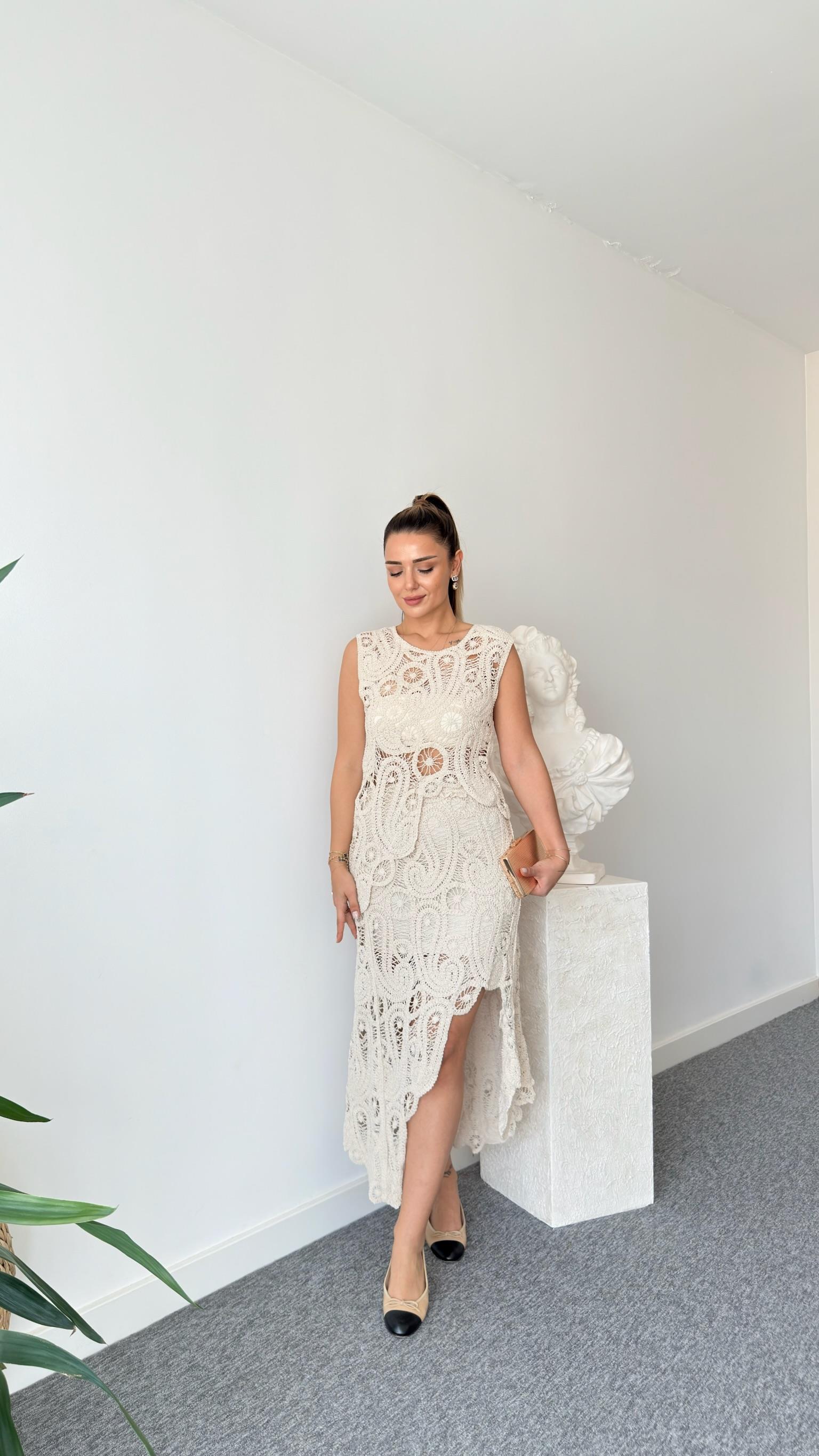 Asimetrik Brode Etek Bluz Takım