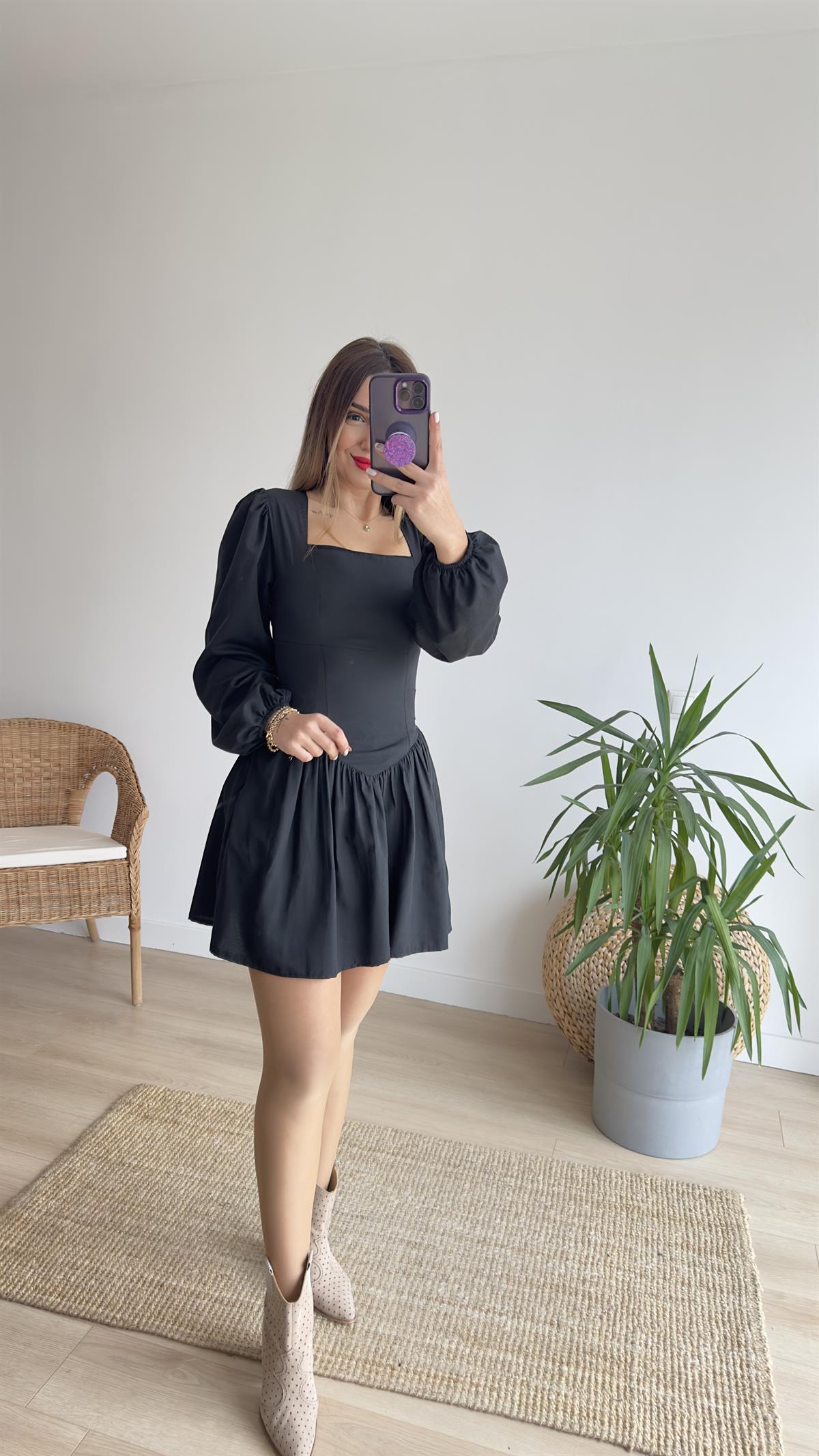 Viskon Detaylı Gri Sweat Elbise 