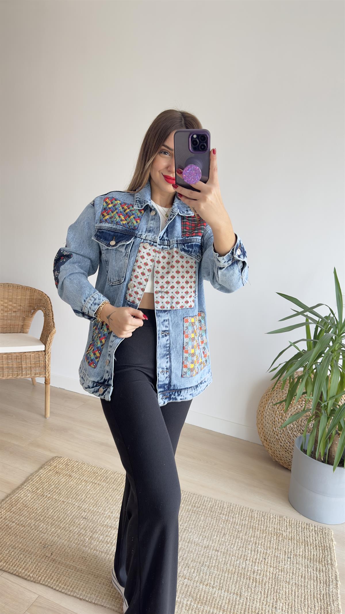 Patchwork Tasarım Kot Ceket