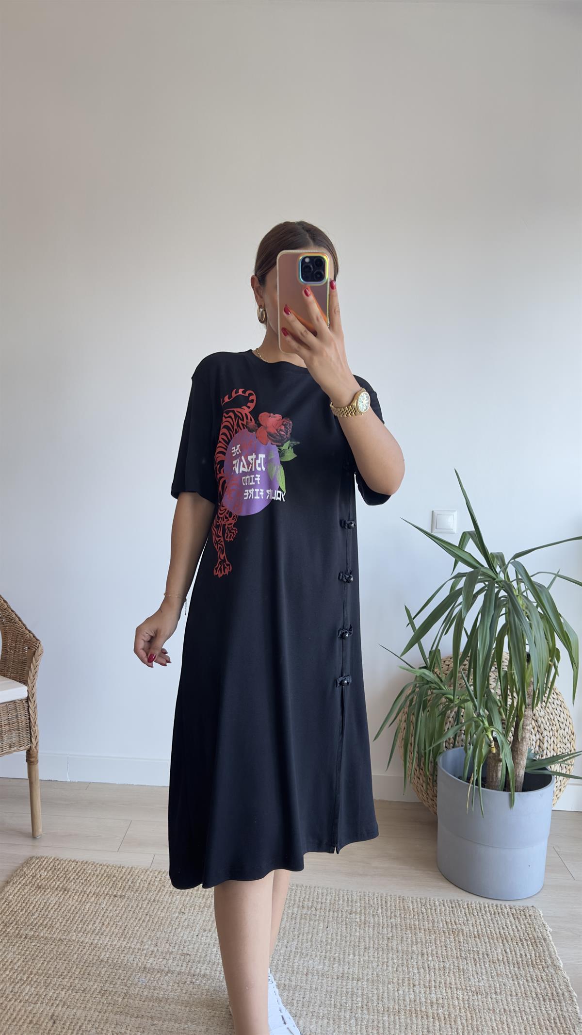 Risel Marka Model Baskılı Elbise 
