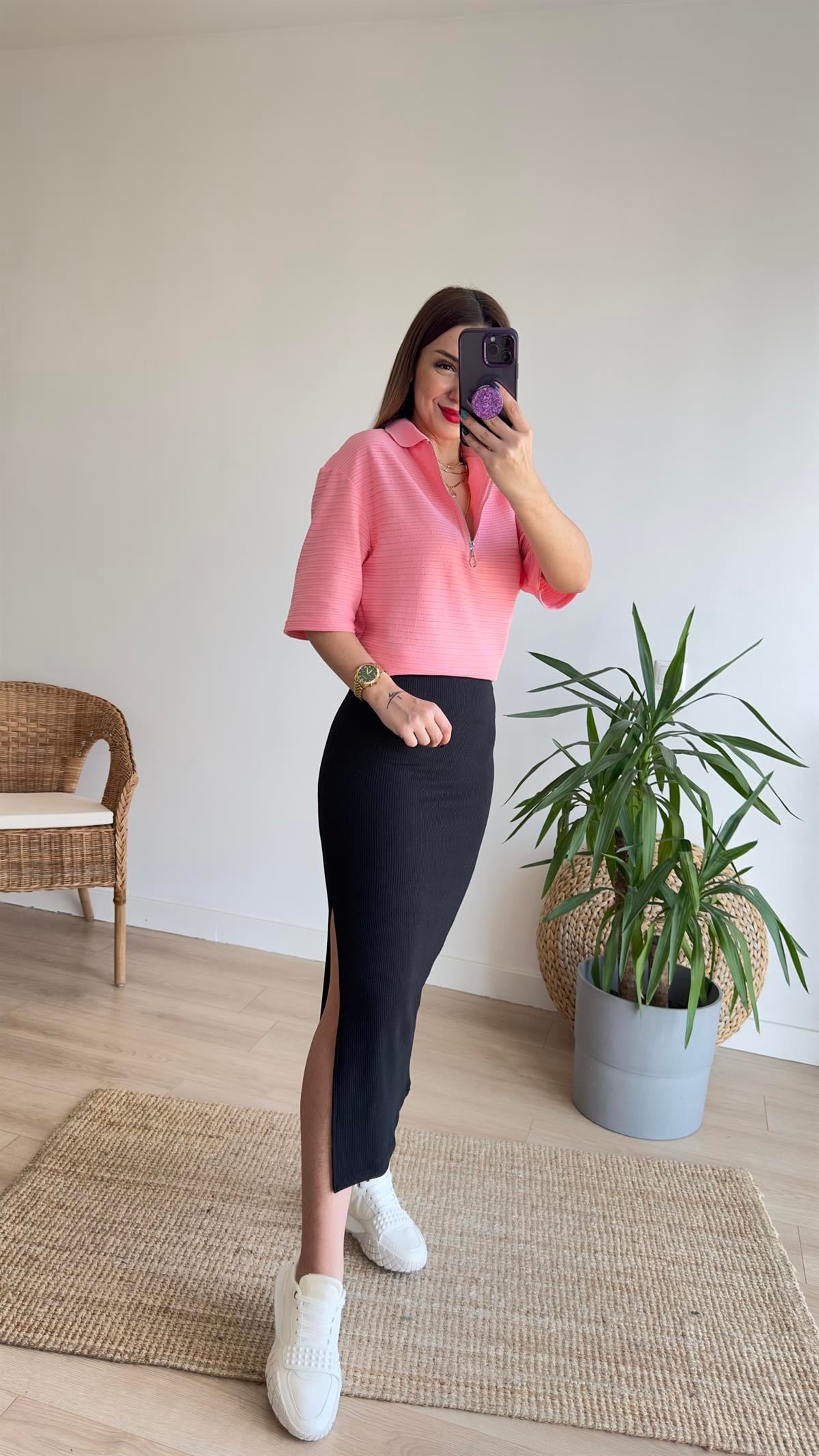 Polo Yaka Pembe Kısa Kol Triko