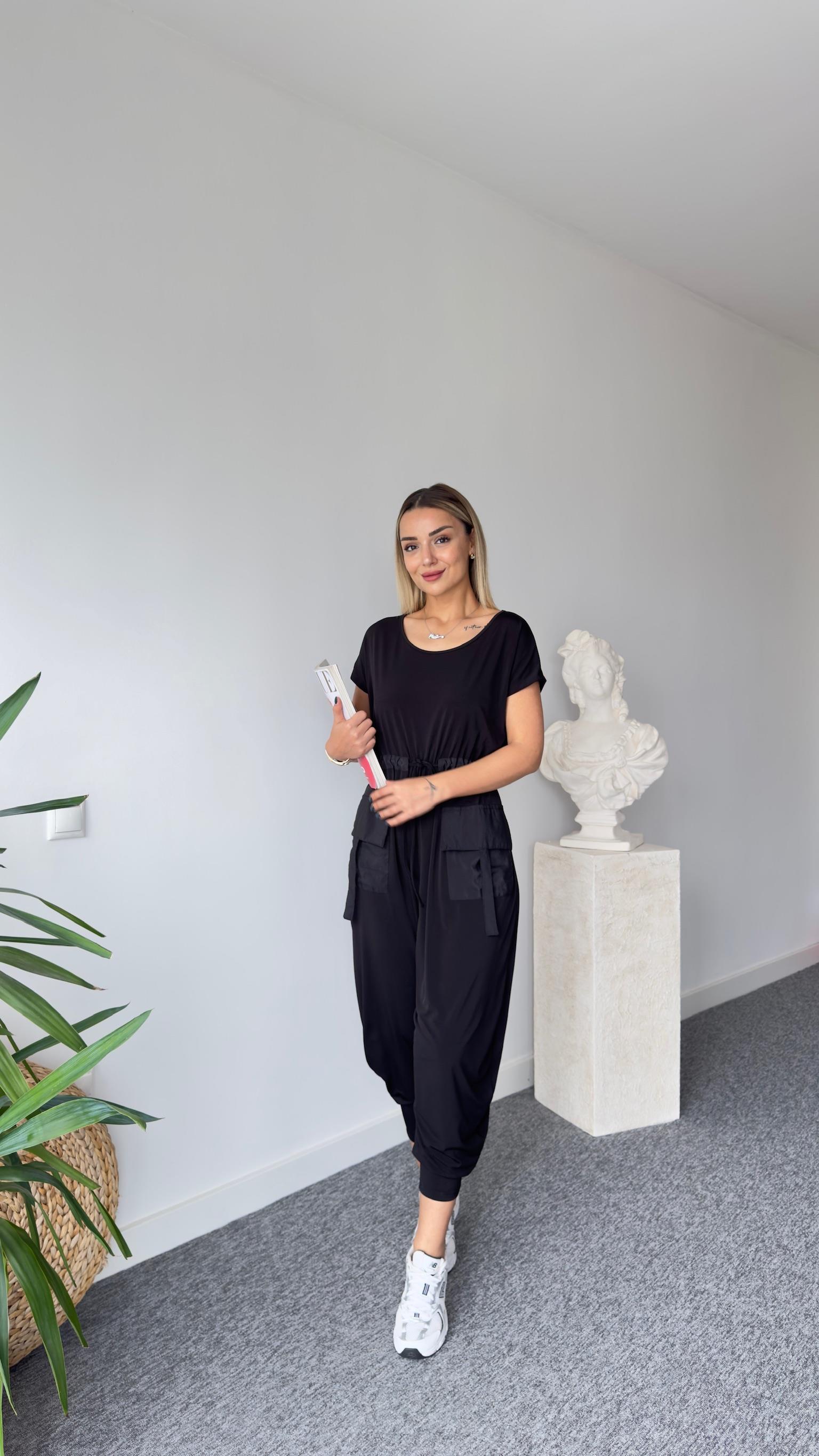 Şalvar Model Kargo Cep Siyah Tulum