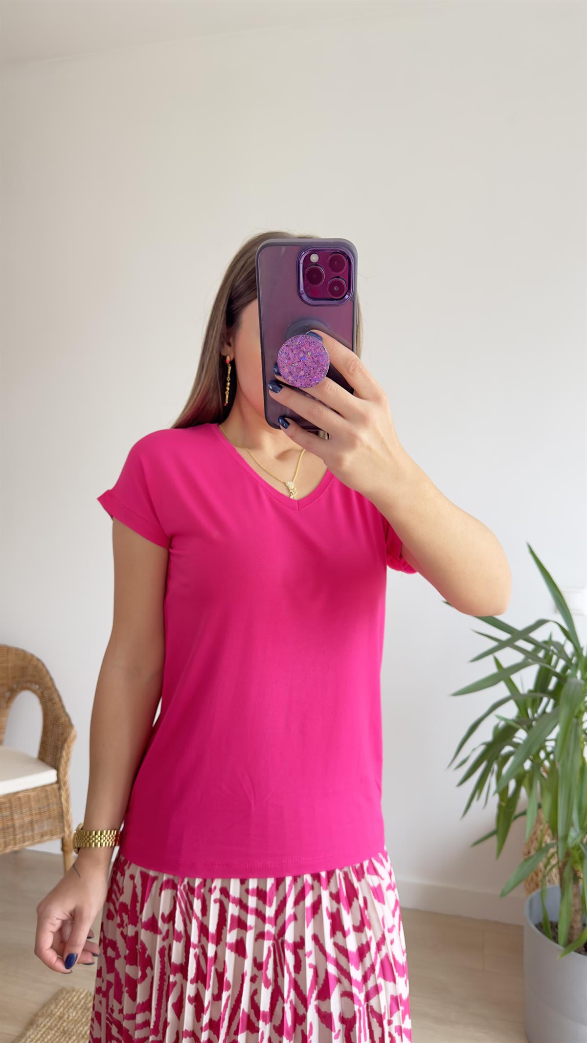 Viskon V Yaka Pembe Basic