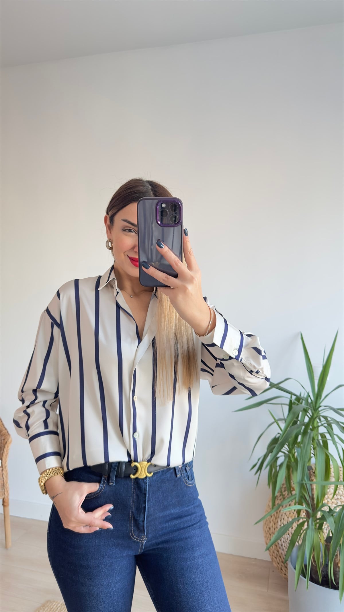 Zra Model Çizgili Saten Gömlek 