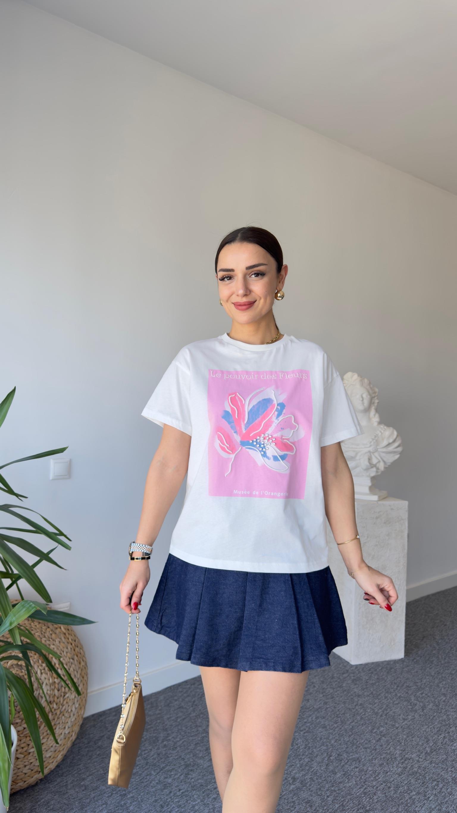 Voir Taş Detay Pembe Baskılı Tshirt