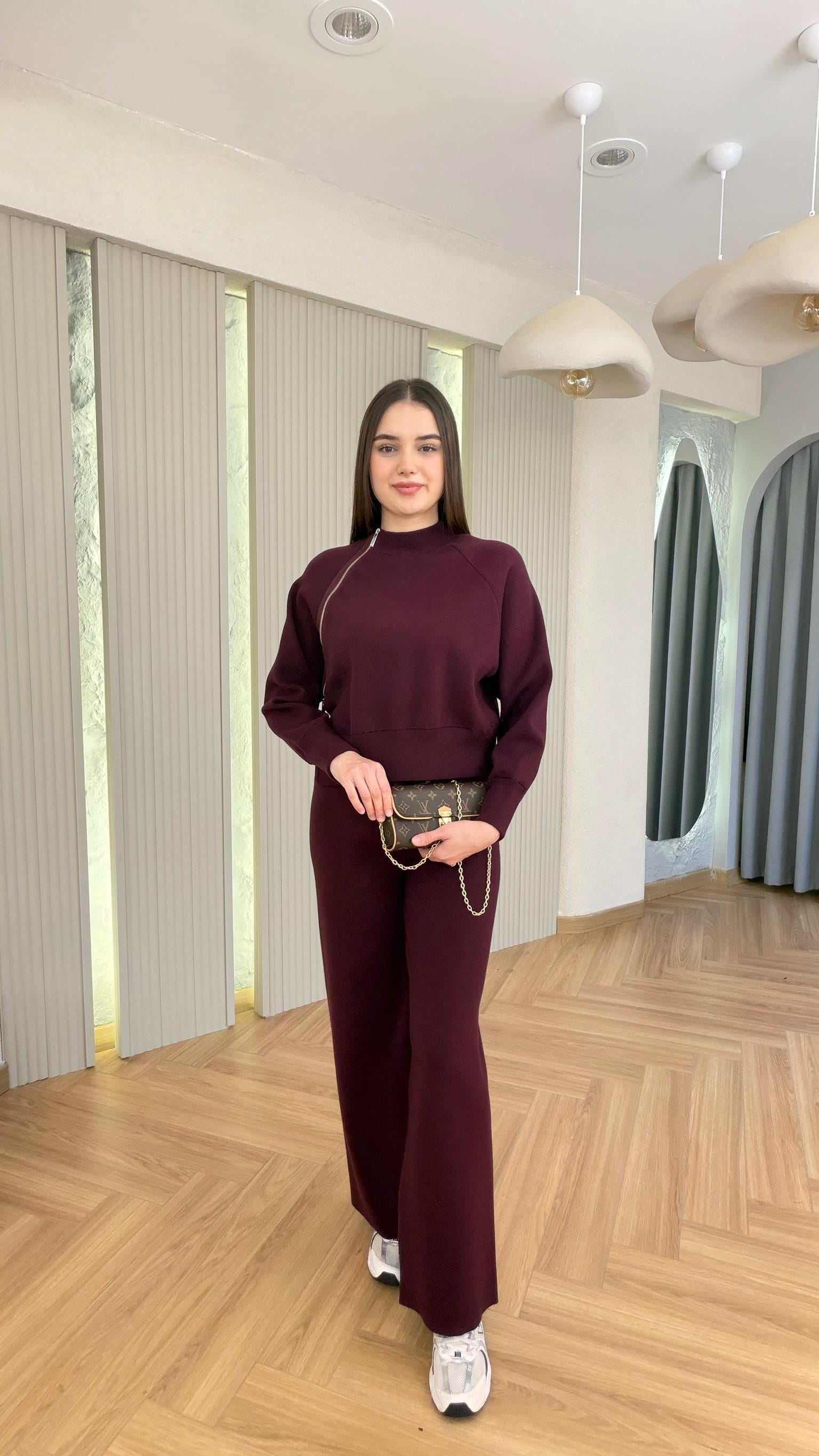 Bordo Delma Premium Fermuar Detaylı Takım