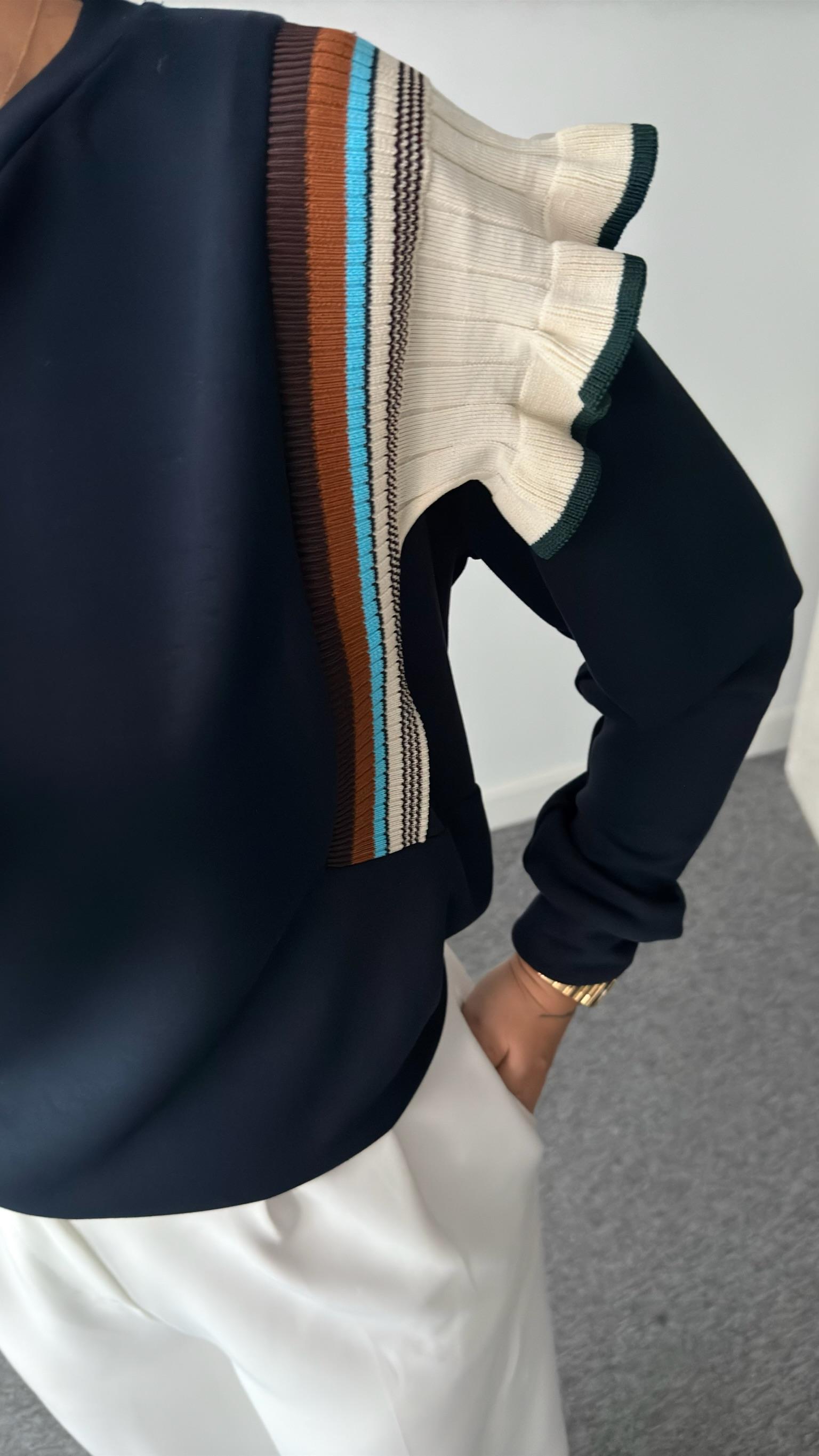 Triko Fırfır Detaylı Lacivert Modal Sweat