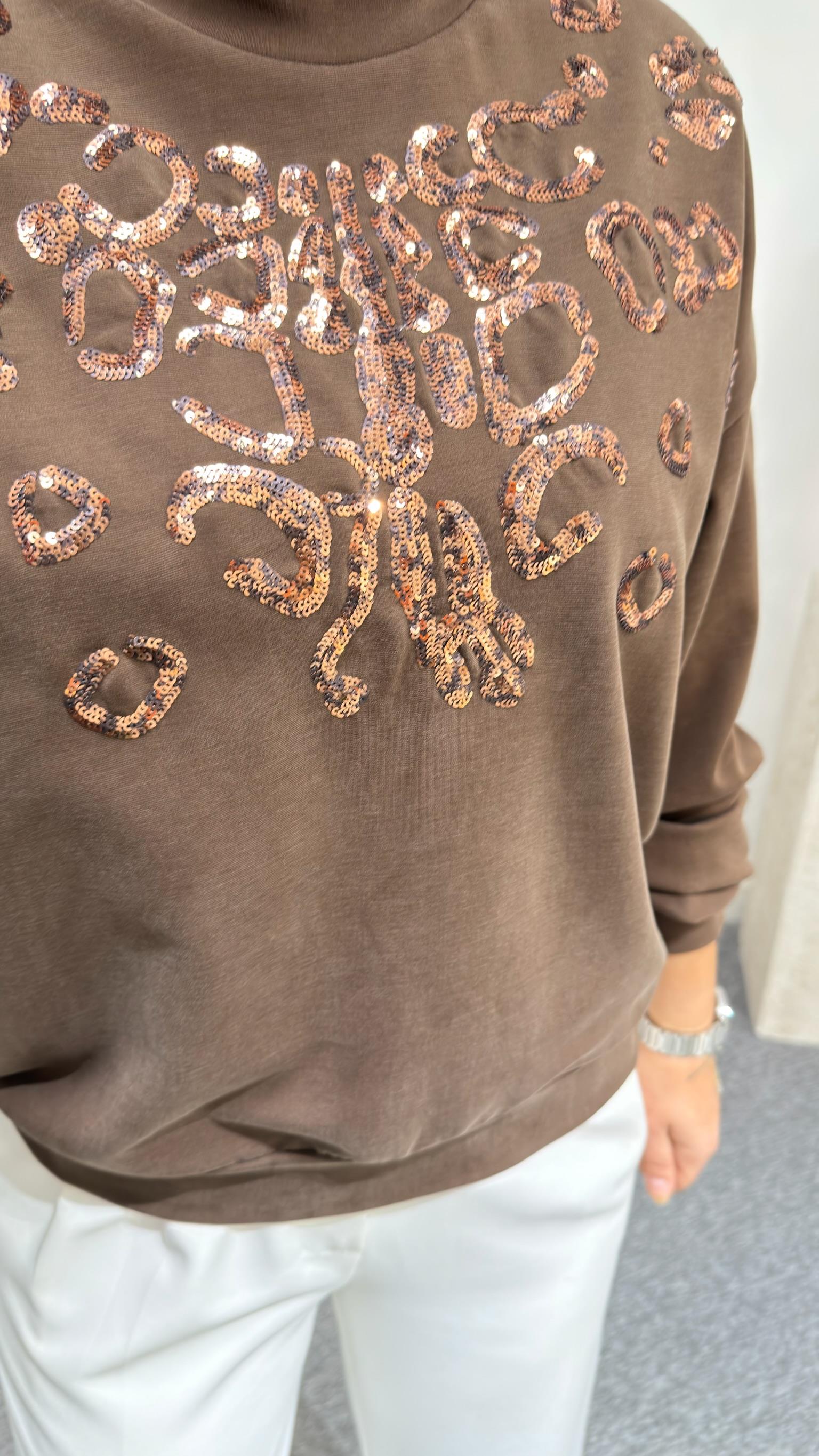 Kahve Payetli Premium Modal Sweat