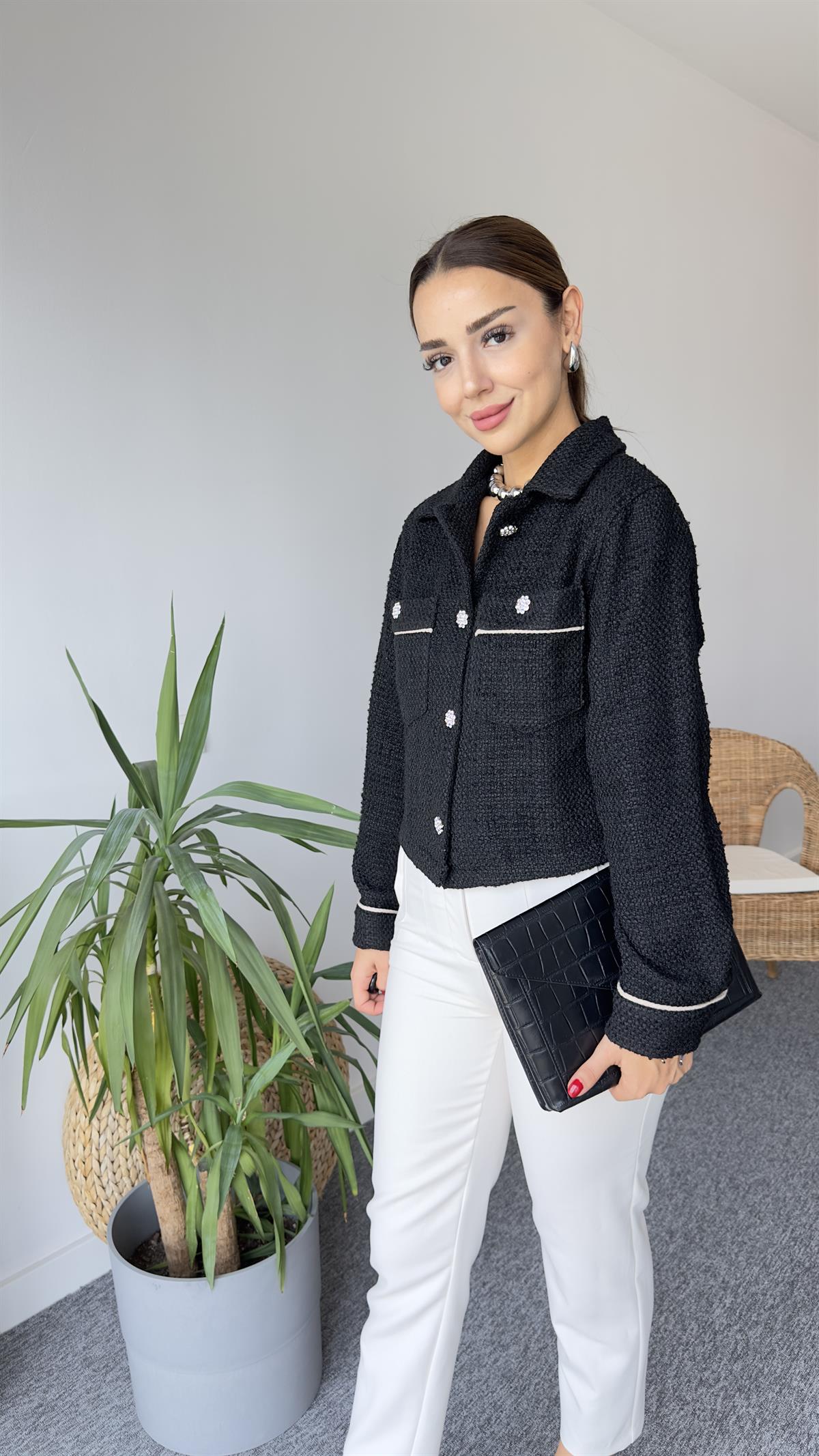 Zr Model Siyah Taşlı Tüvit Ceket