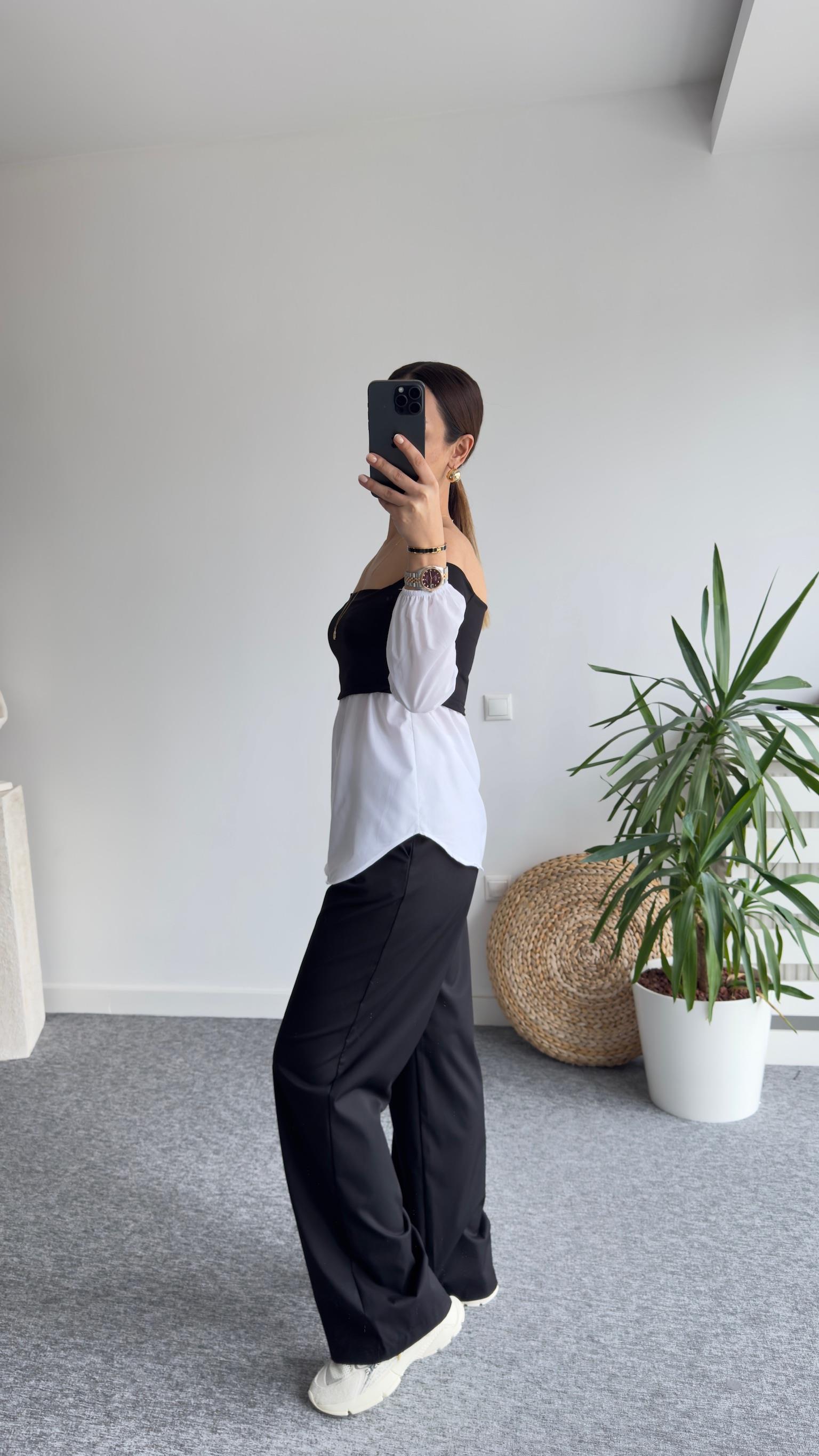 Madonna Yaka Gömlek Detay Sandy Bluz