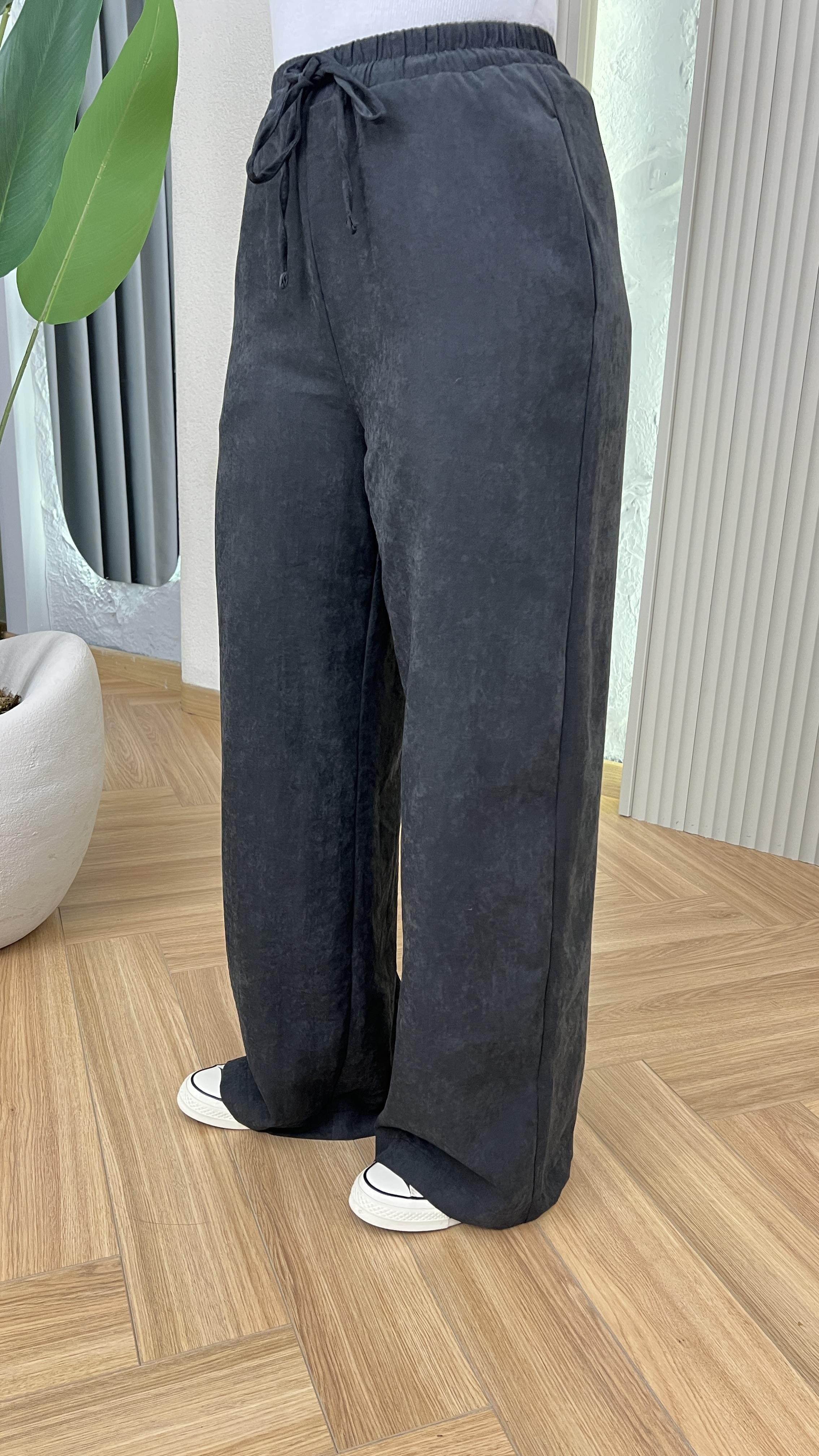 Siyah Mois Dokulu Bol Paça Pantolon