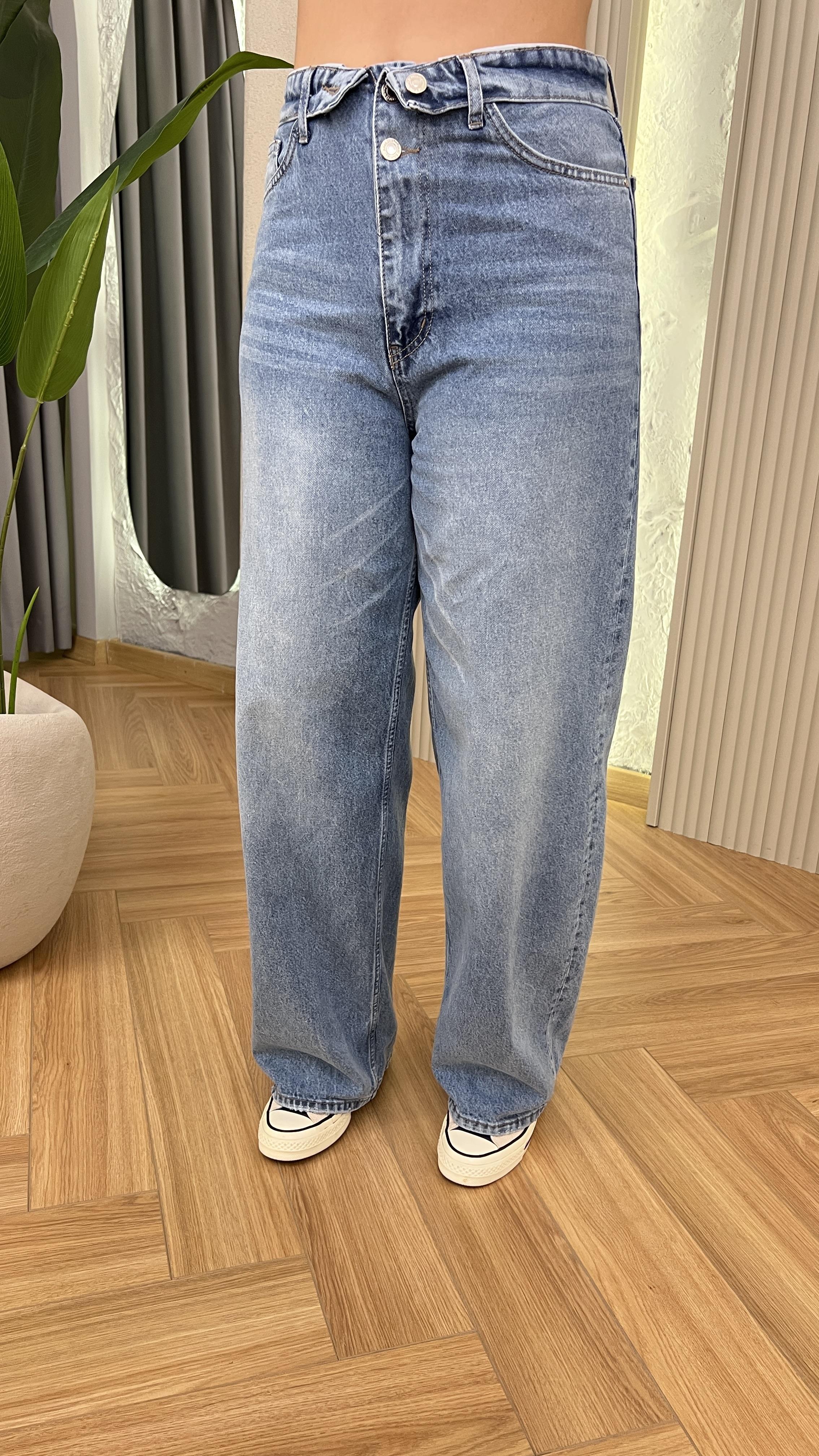 Daria Bel Detaylı Yıkamalı Baggy Jean