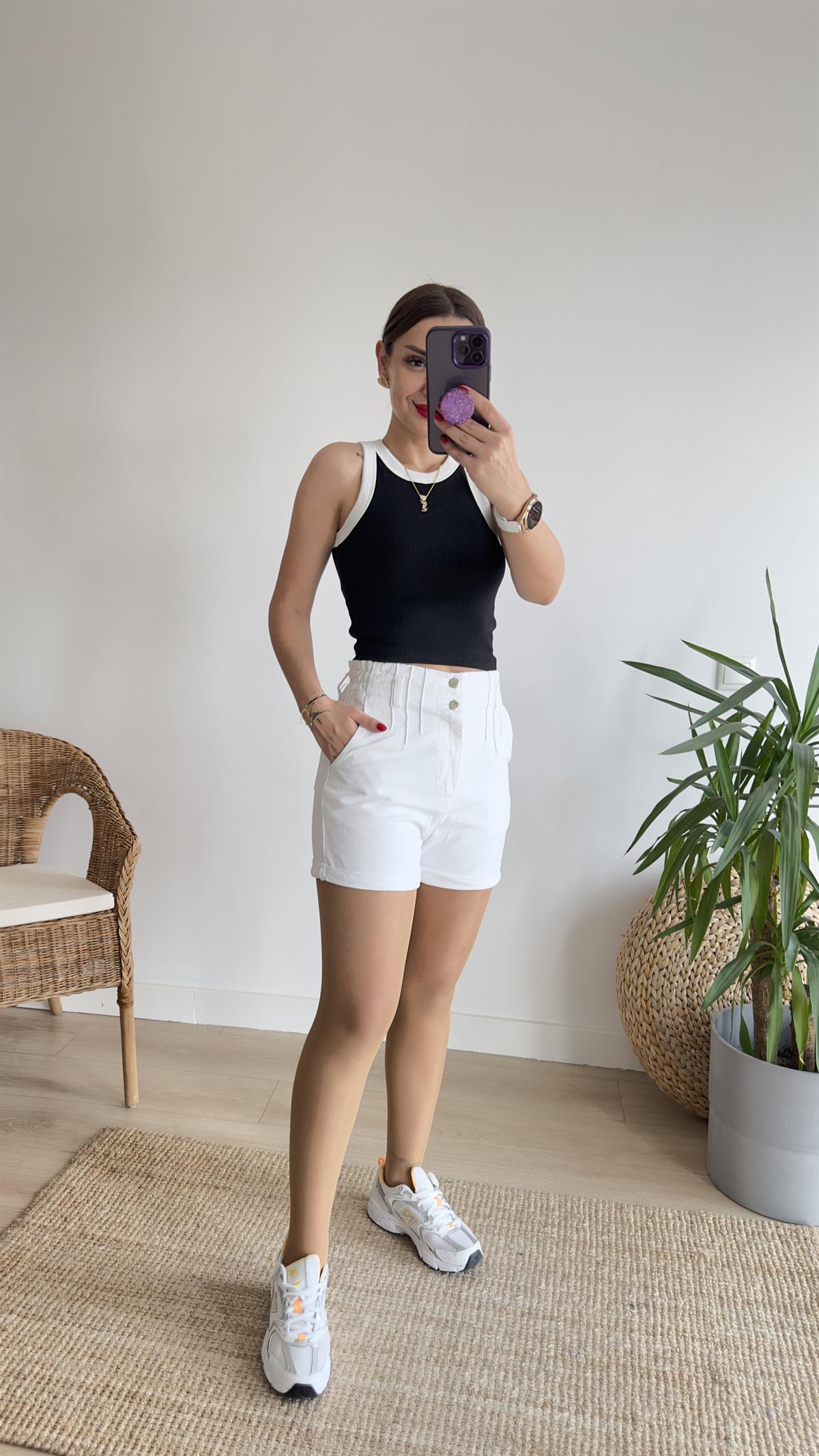 Biyeli Halter Yaka Siyah Fitilli Atlet