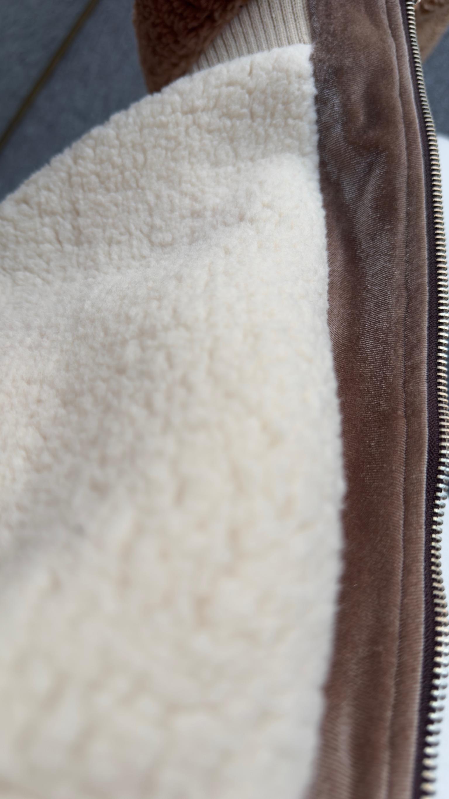Orj Model Kadife Detaylı Astarlı Peluş Ceket