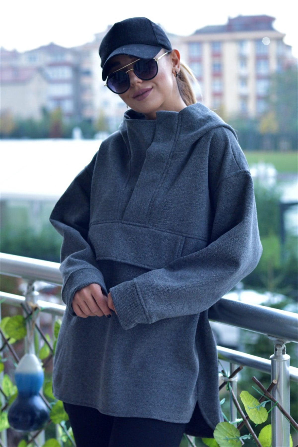 Şardonlu Dokuma Gri Tunik