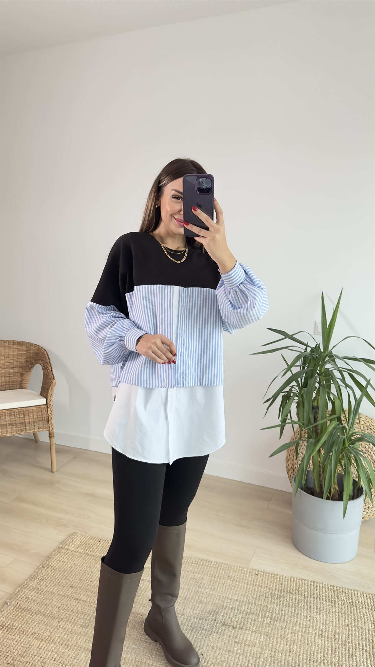 Parça Gömlek Detaylı Tasarım Sweat