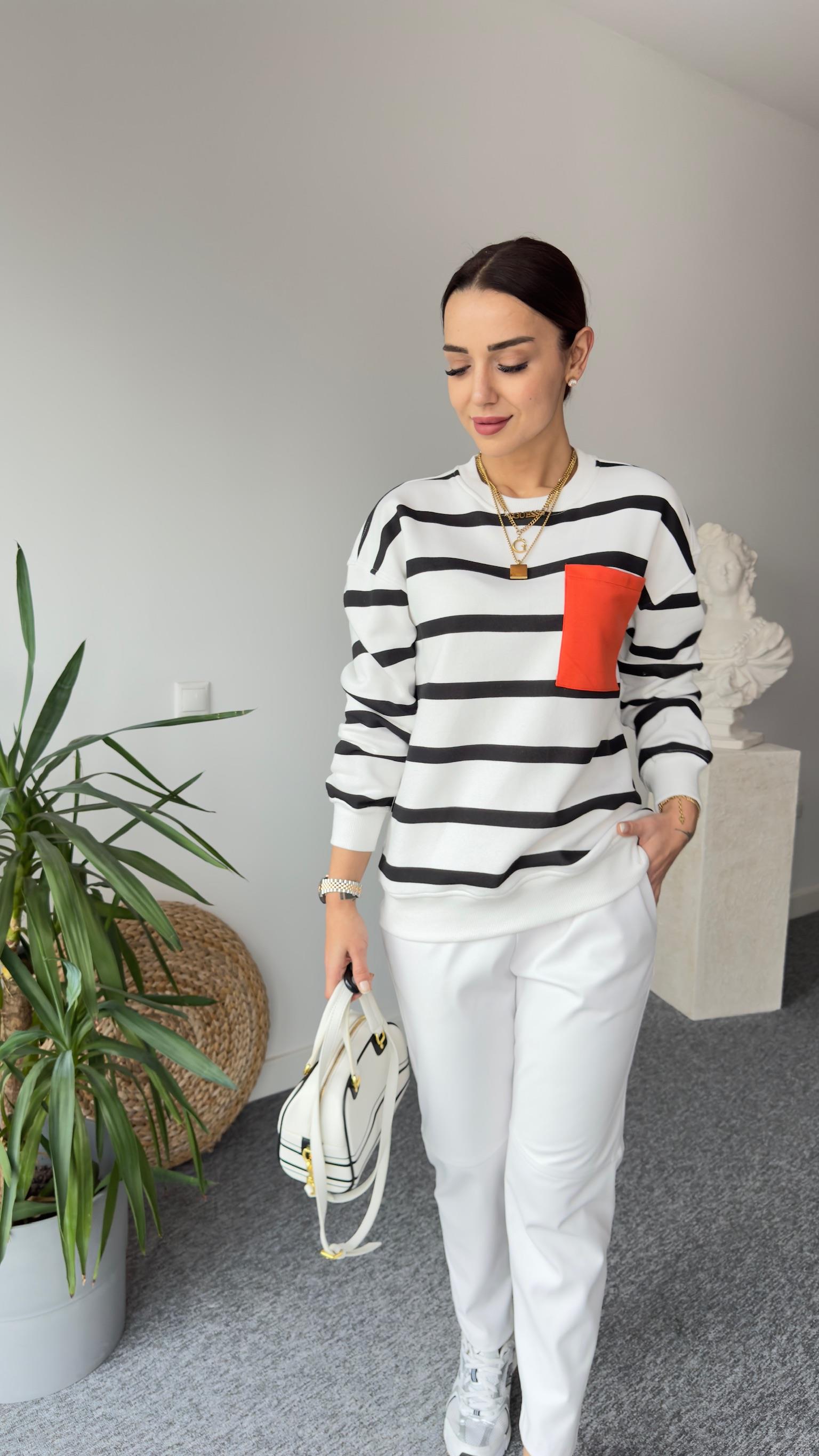 Cebi Turuncu Siyah Çizgili Sweatshirt
