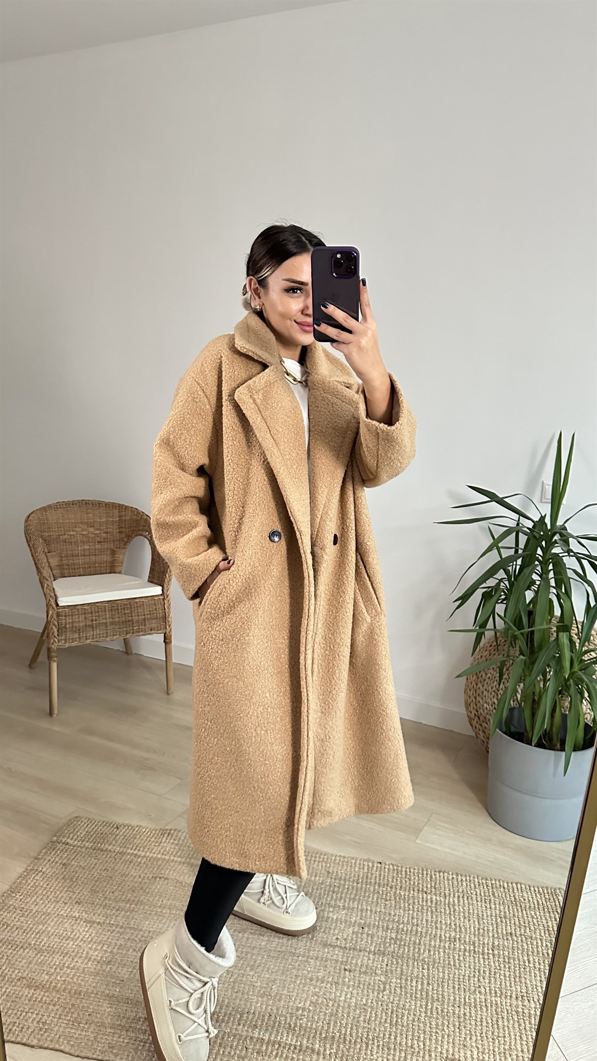 Camel Astarlı Buklet Kaban