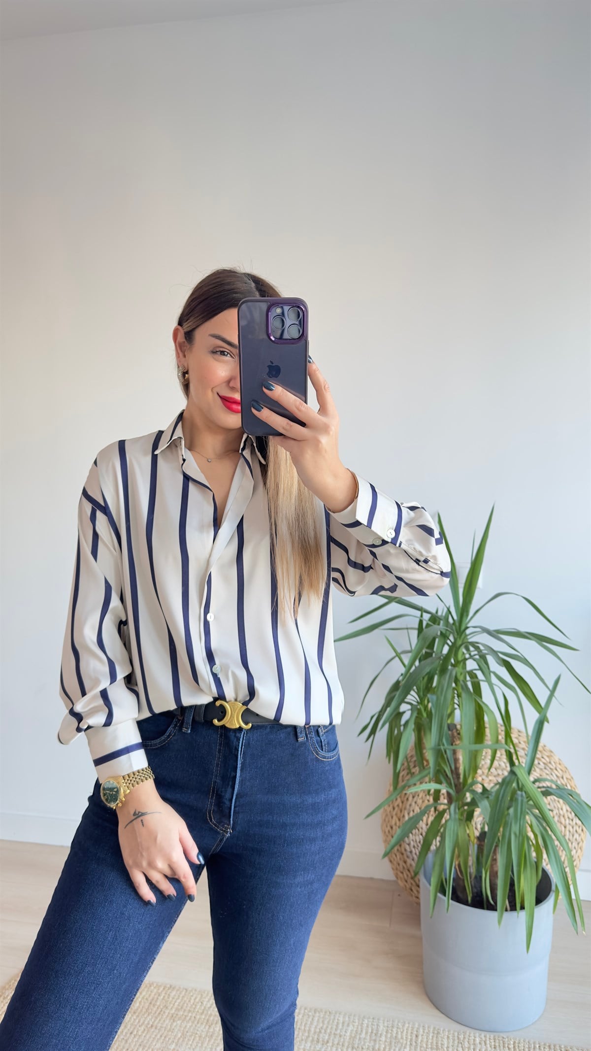 Zra Model Çizgili Saten Gömlek 