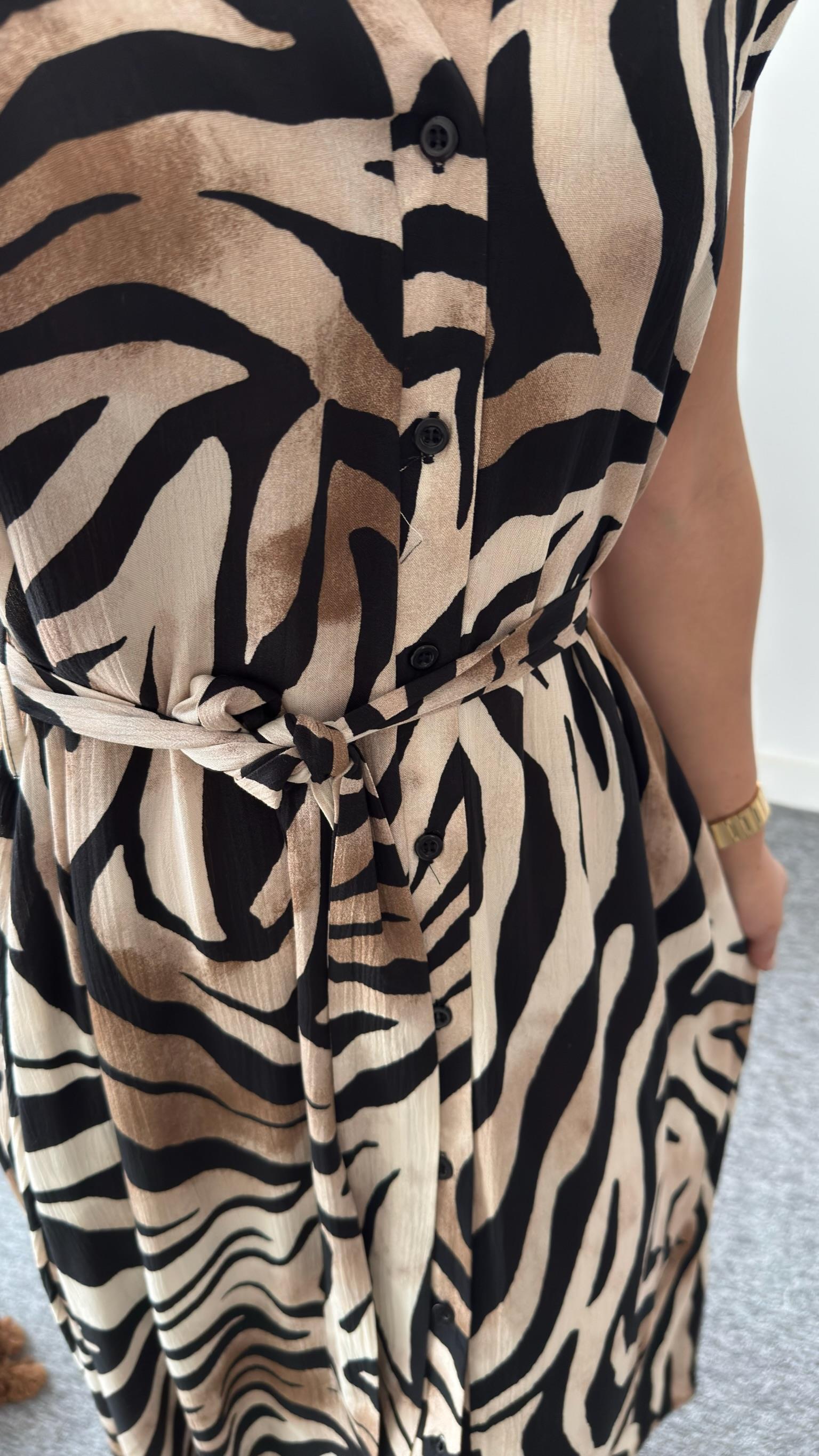 Zebra Desenli Zra Model Kemerli Basic Elbise