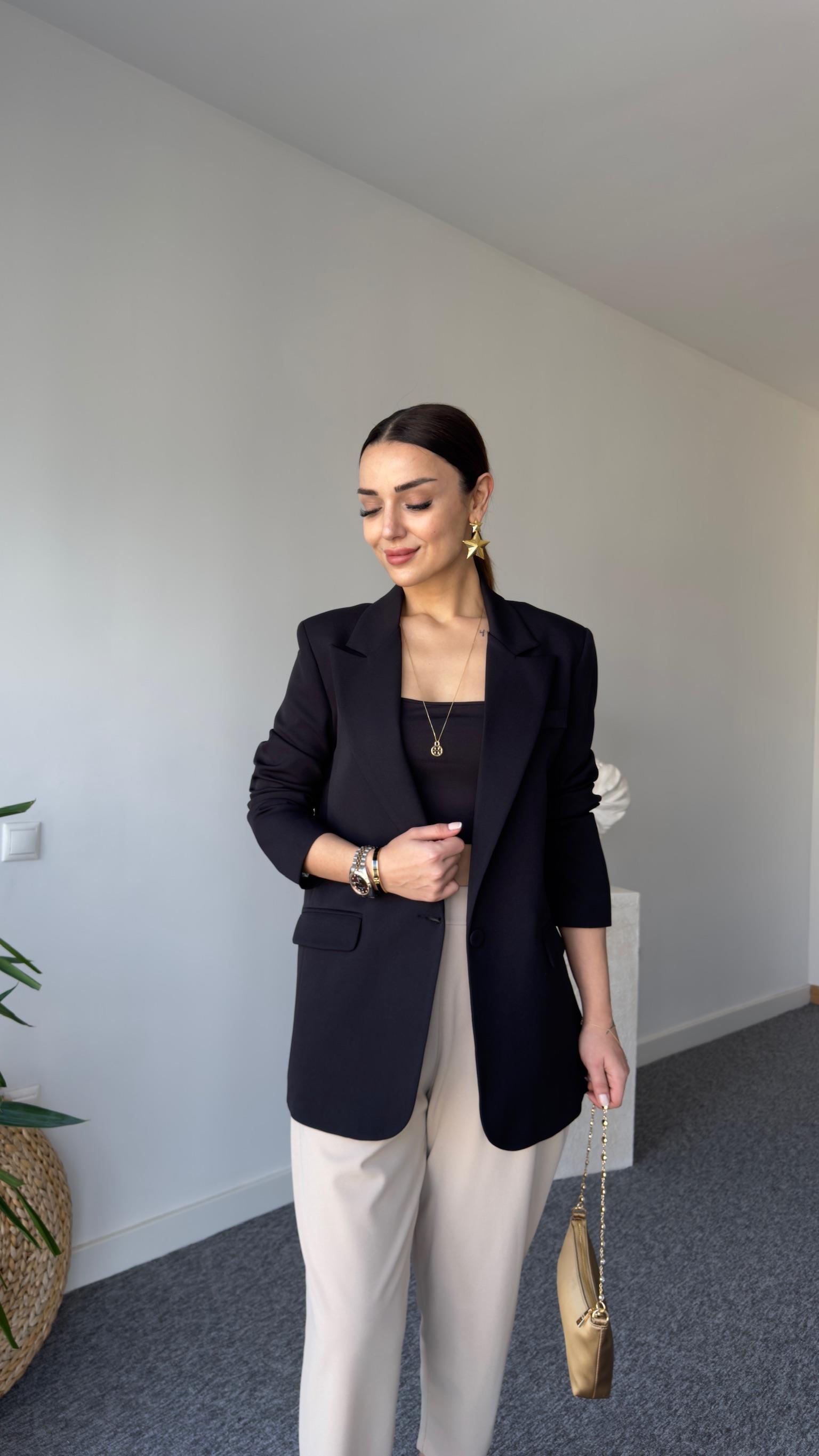 Tek Düğme Siyah Blazer Ceket