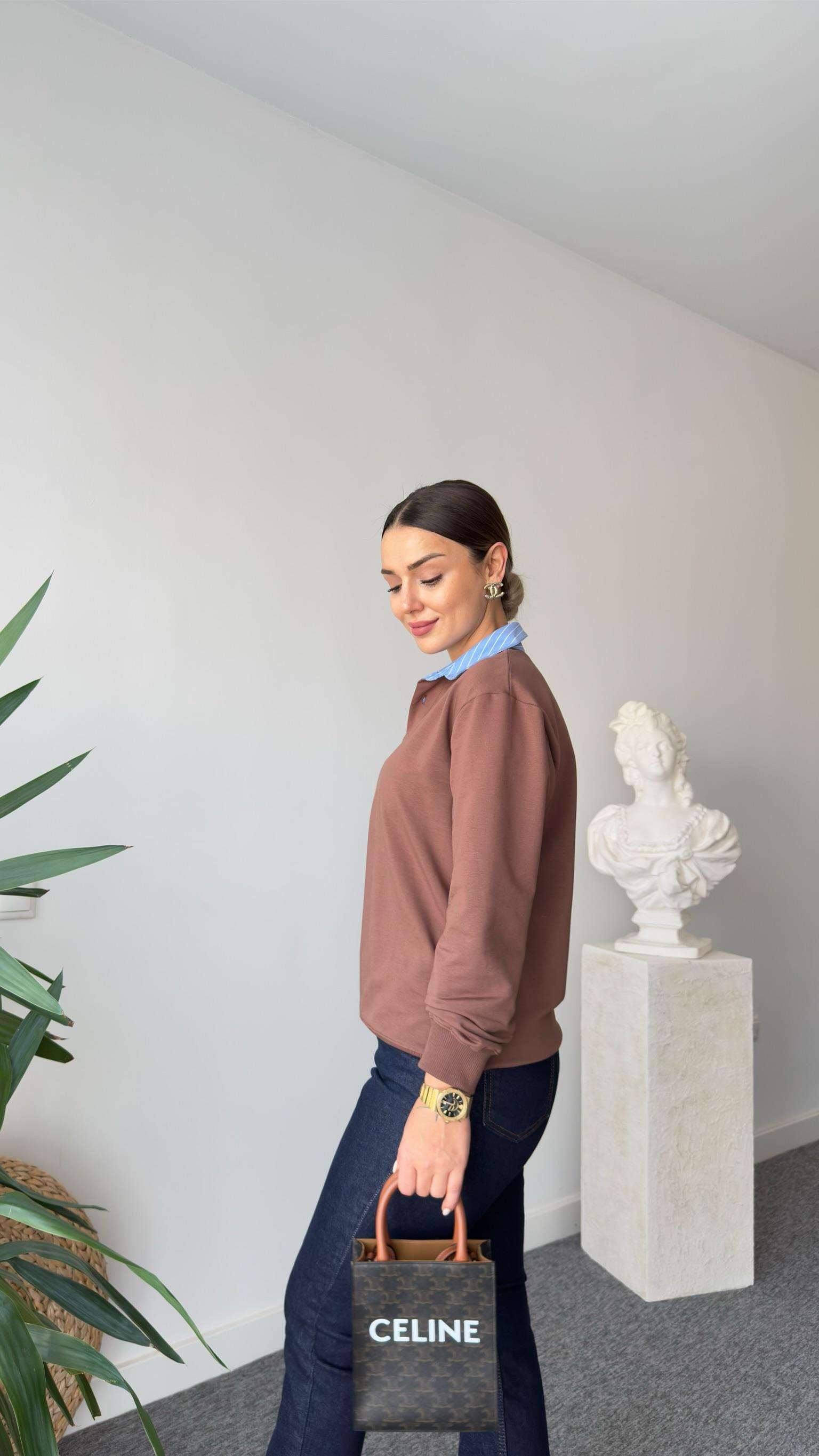 Kahve Zra Model Poplin Garnili Sweat