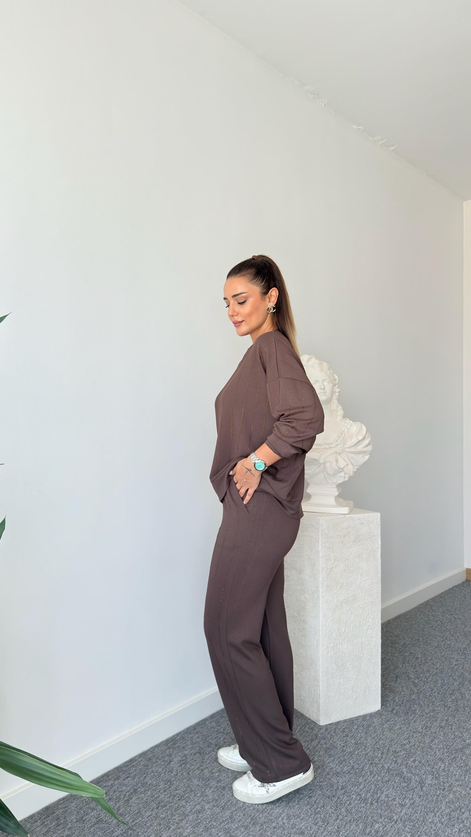 Kahve Jera Taşlı Modal Takım