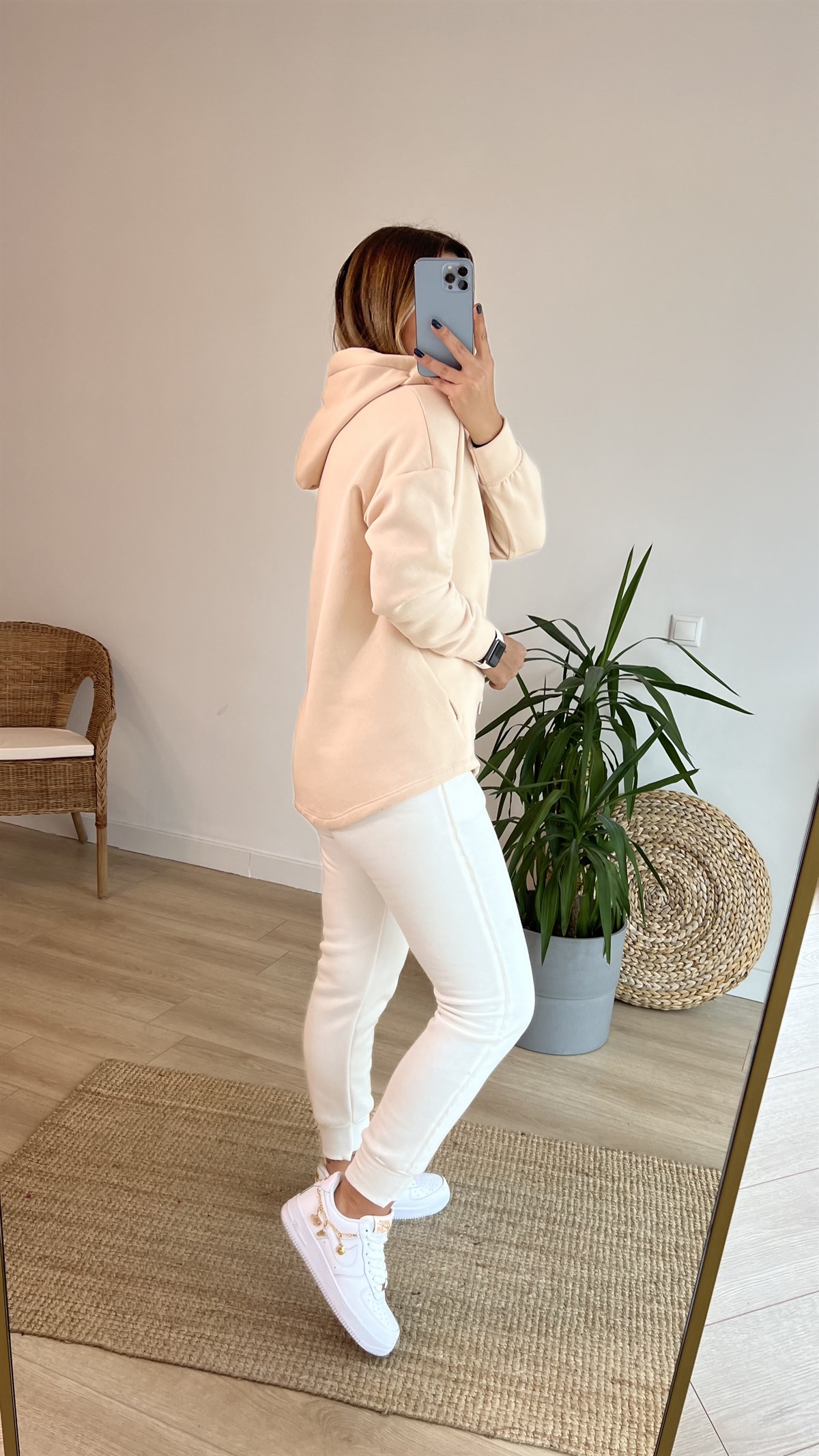  Kapüşonlu Yaka Detay Bej Sweatshirt
