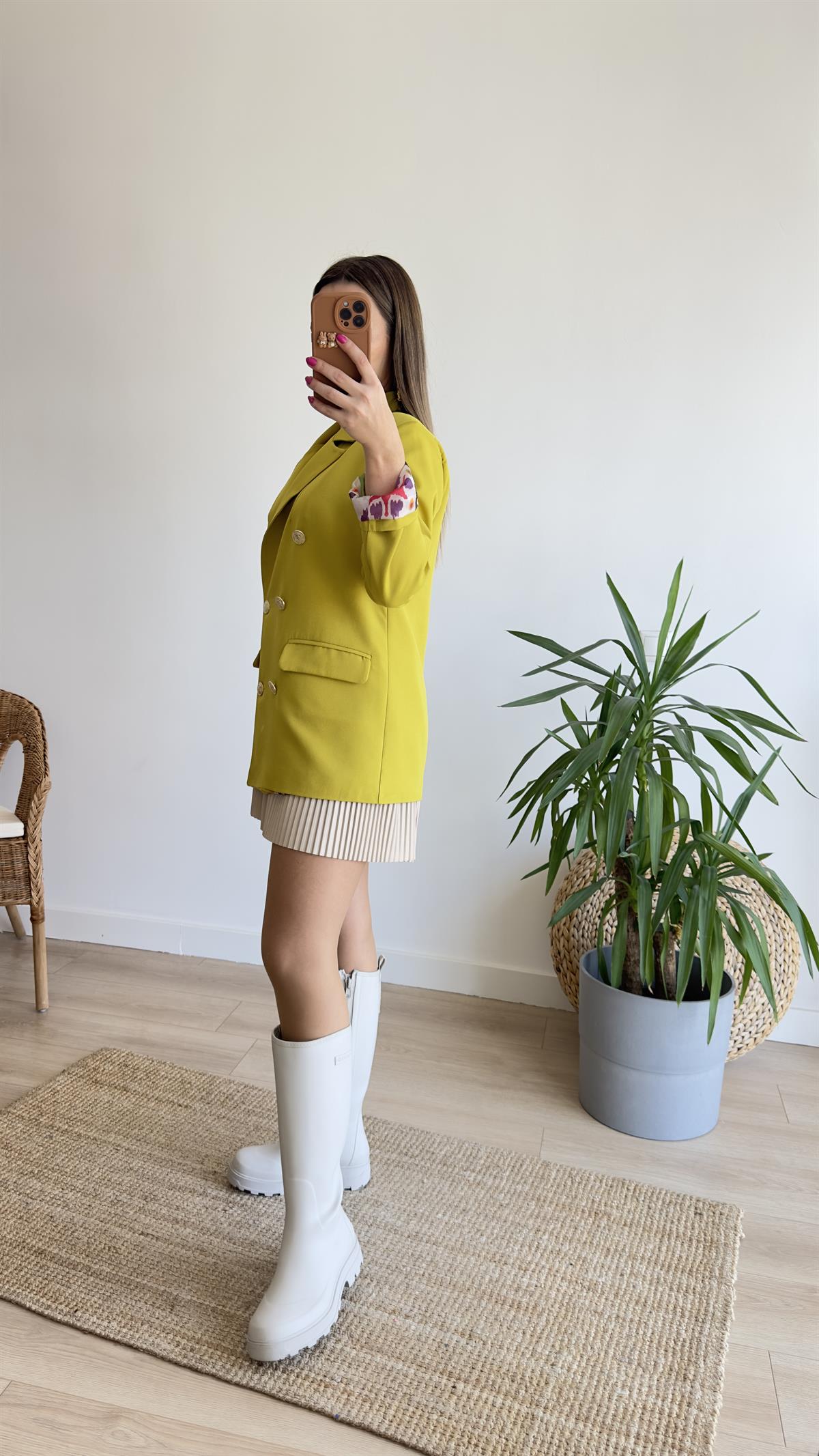 Renkli Astarlı Yeşil Blazer Ceket
