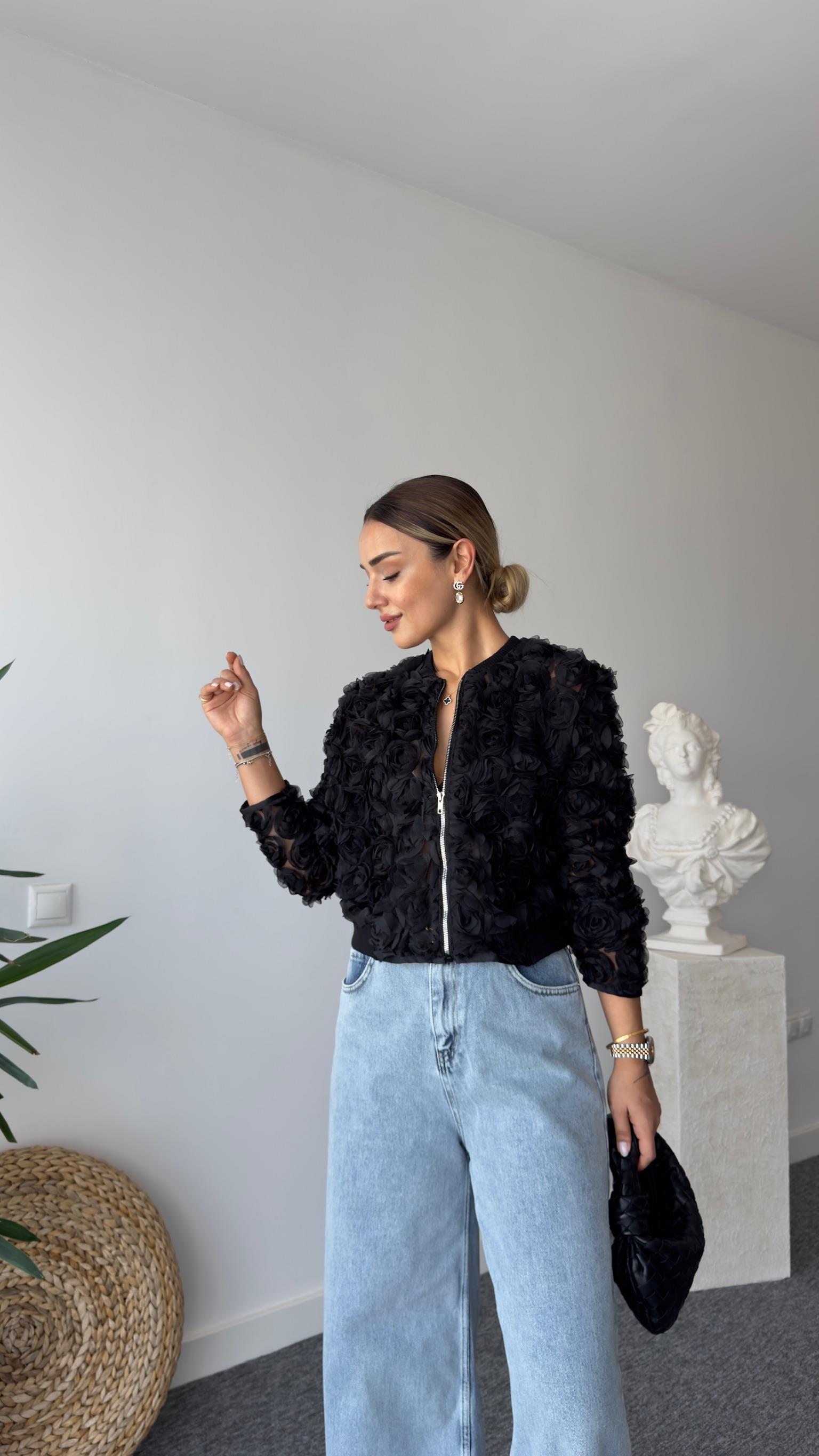 Zra Model Güllü Siyah Organze Ceket