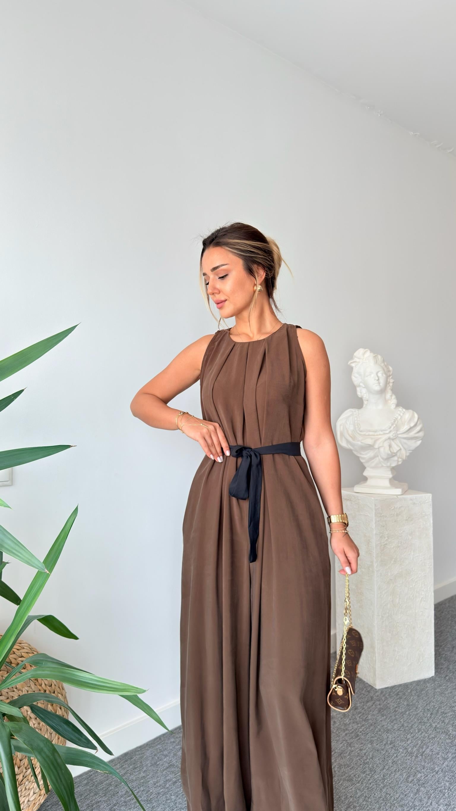 Kahve Maja Orj Marka Kuşaklı Tulum