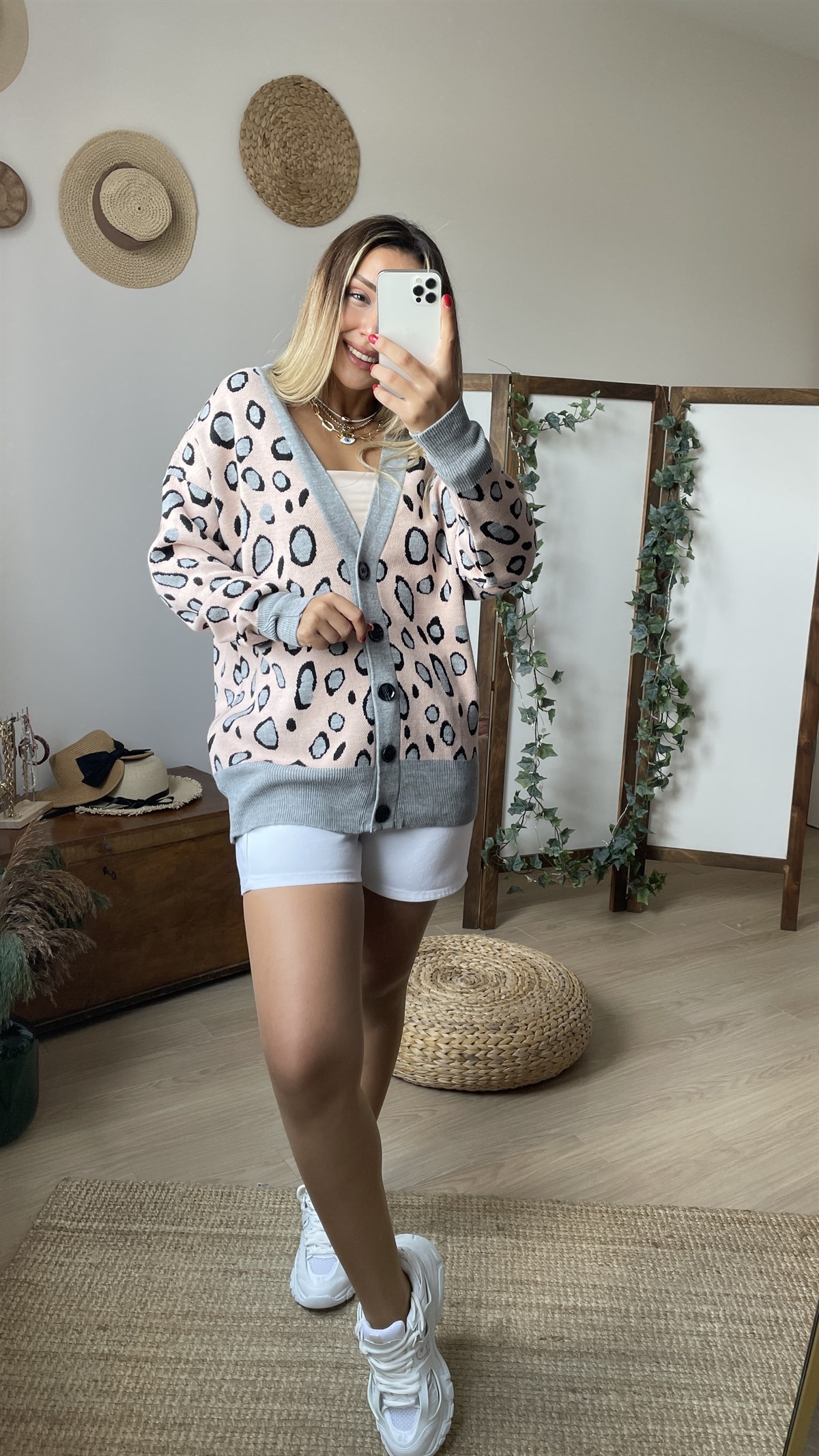 Leopar Desenli Hırka