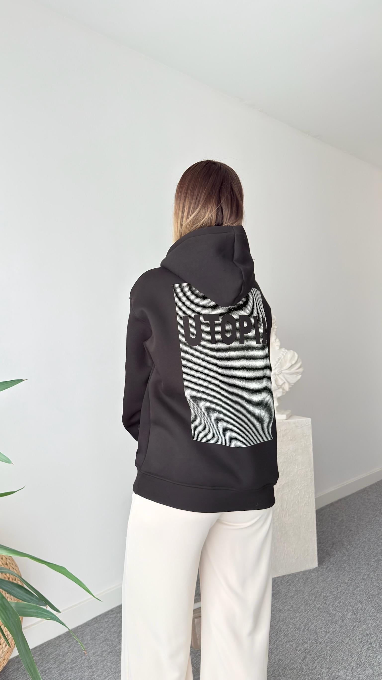 Siyah Utopıa Yazılı Taş DetayIı Sweat