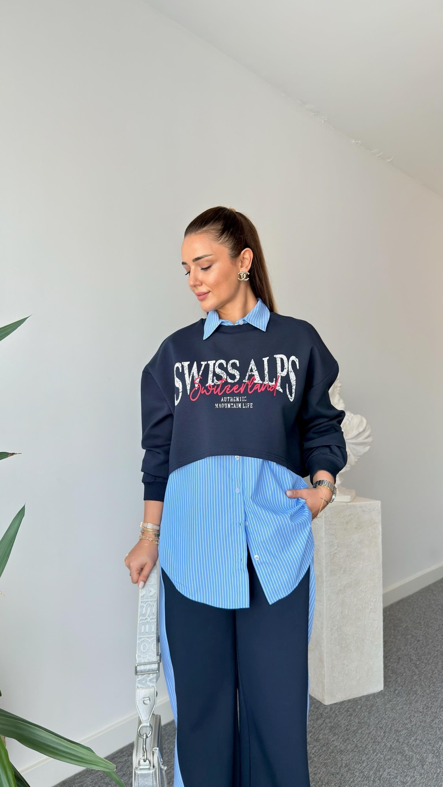 Loke Yazılı Sweat Gömlek Takım