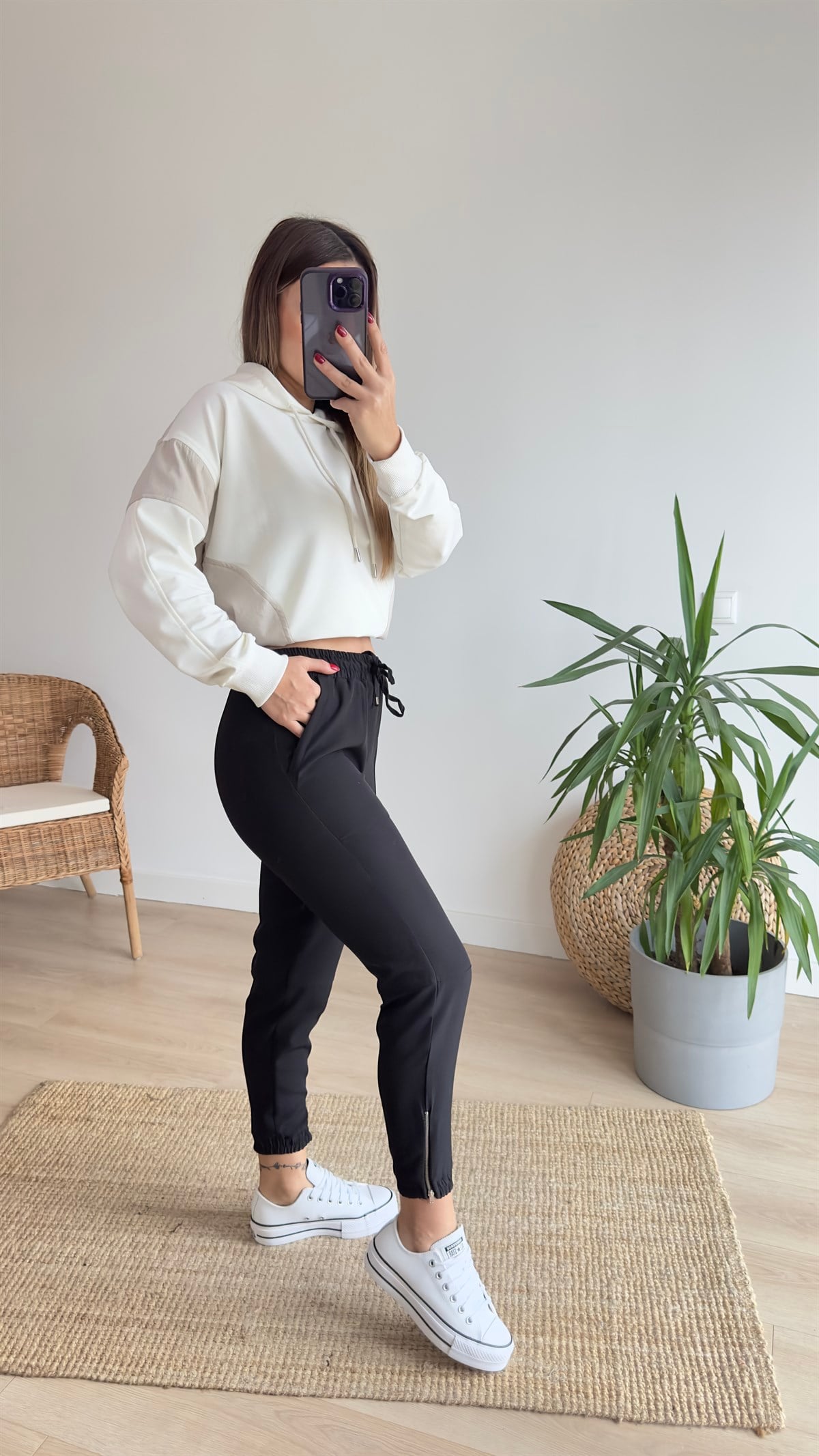 Tws Model Paça Fermuarlı Siyah Pantolon