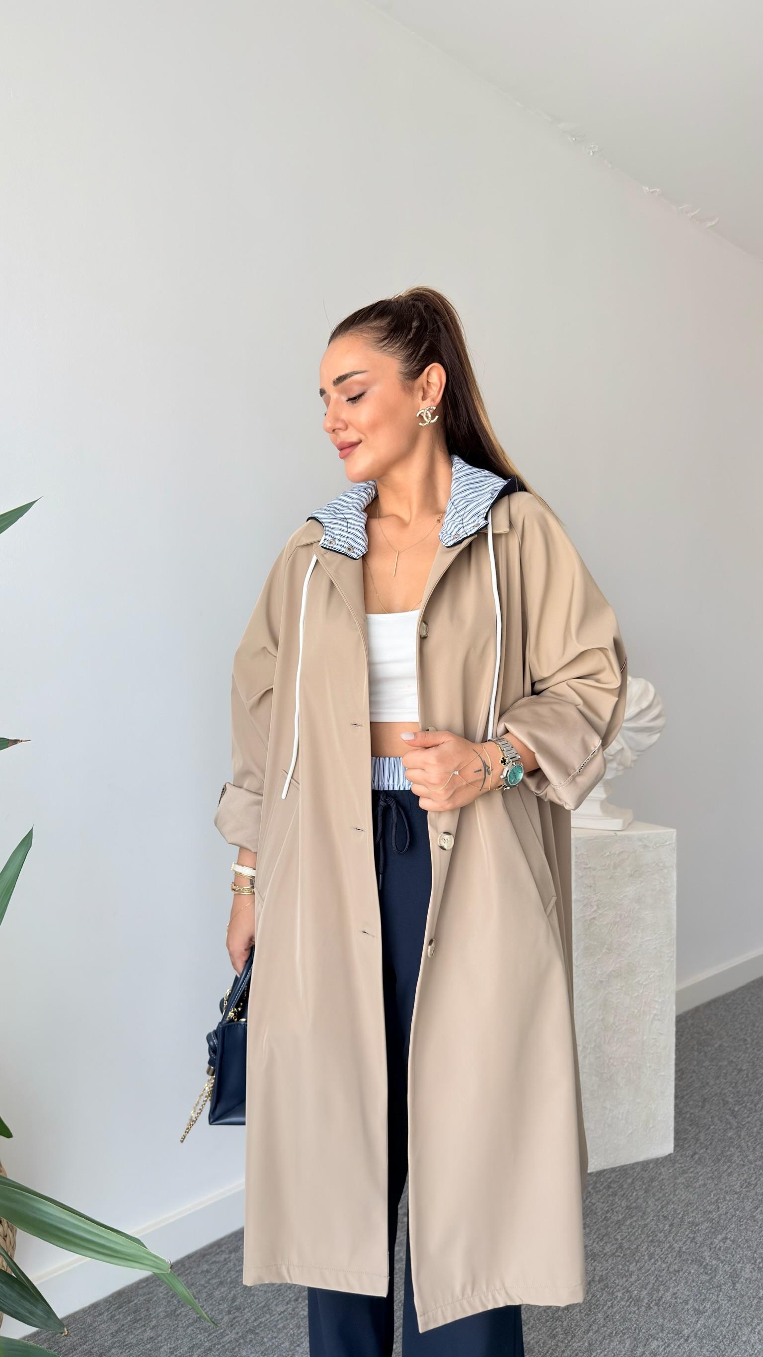 Boje Kapüşonlu Oversize Trençkot