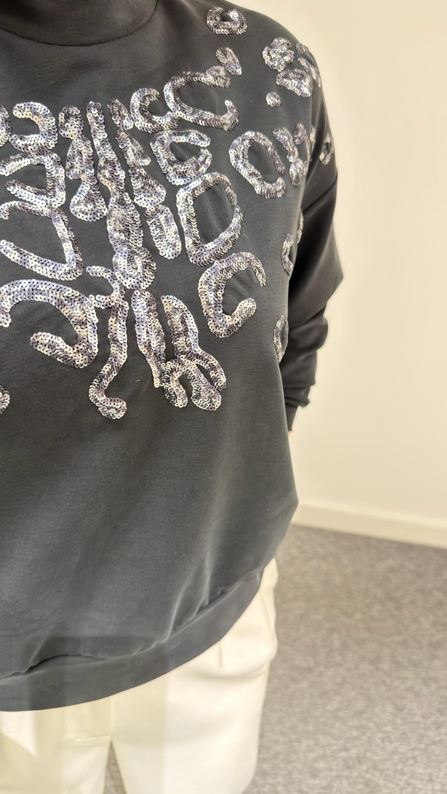 Siyah Payetli Premium Modal Sweat
