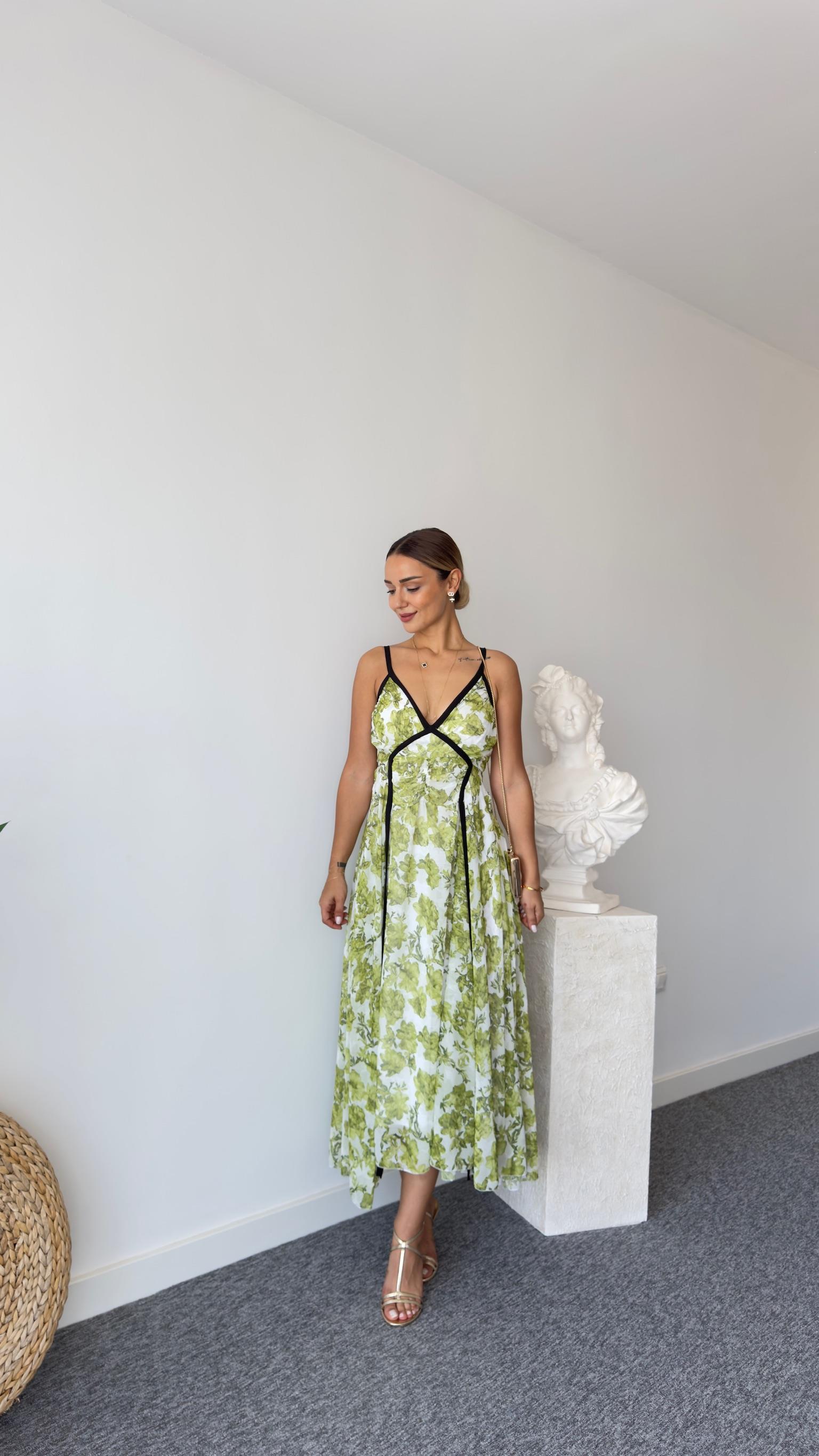 Sonia Zra Model Astarlı Yeşil Şifon Elbise 