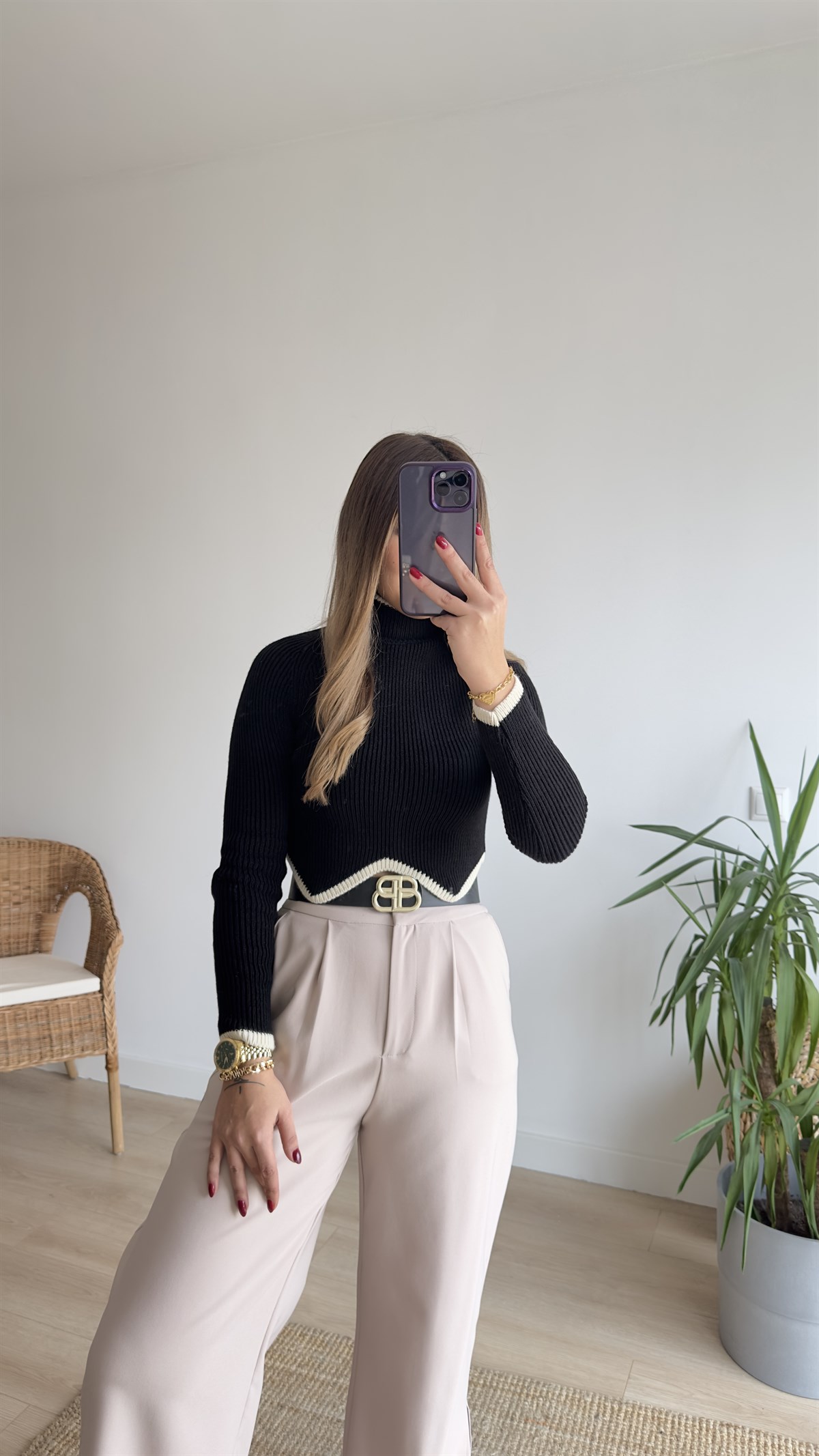 Zigzag Desen Siyah Triko