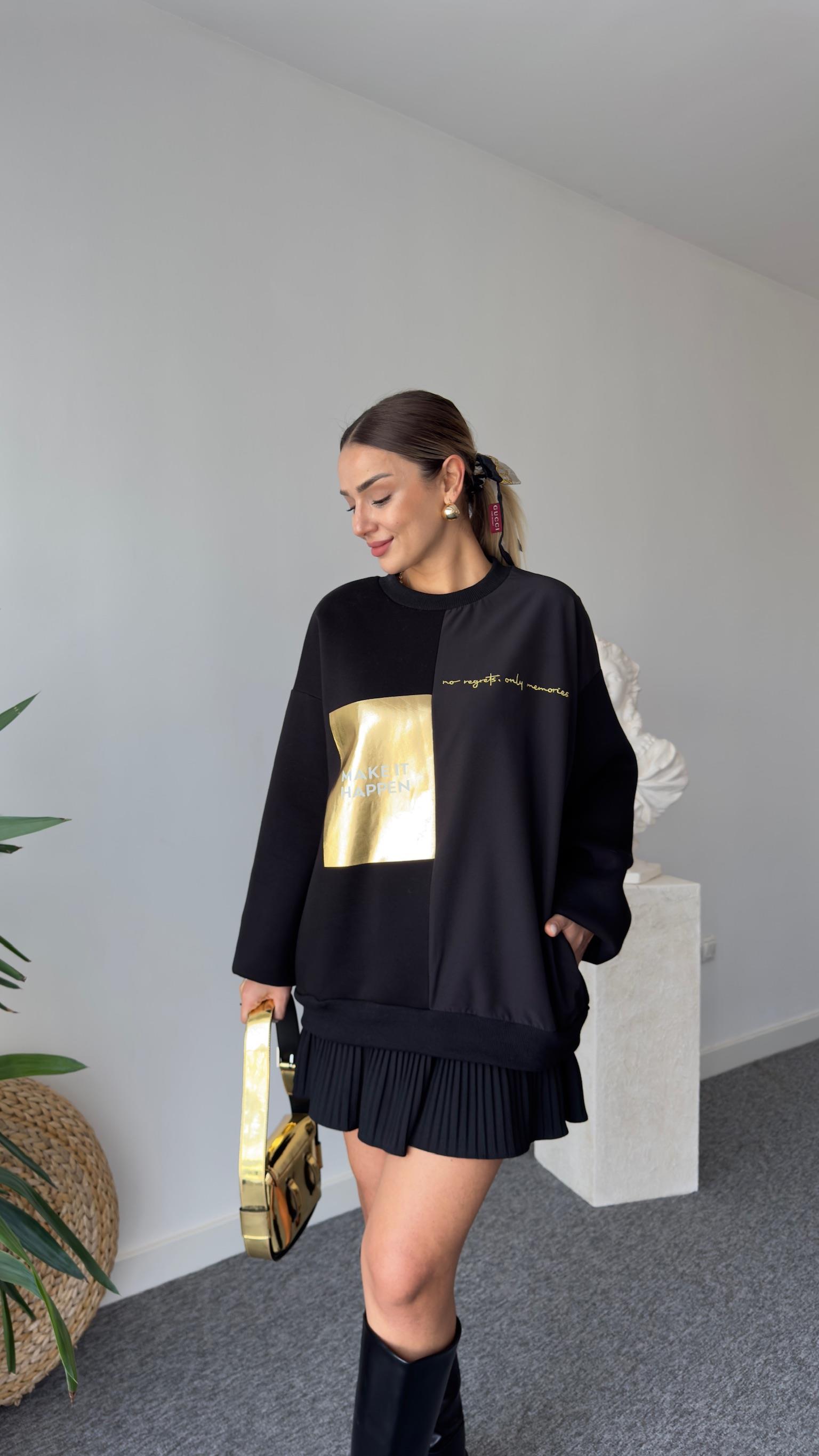 Make It Happen Yazılı Cep Detaylı Sweatshirt