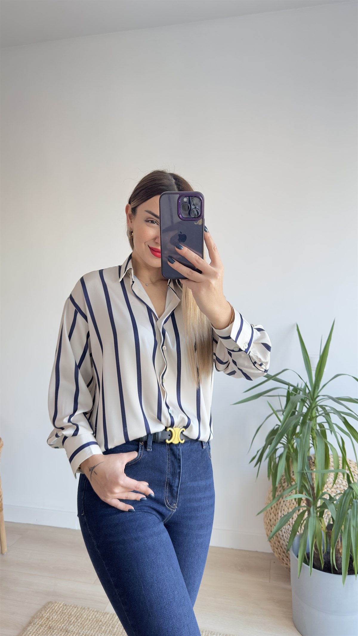 Zra Model Çizgili Saten Gömlek 