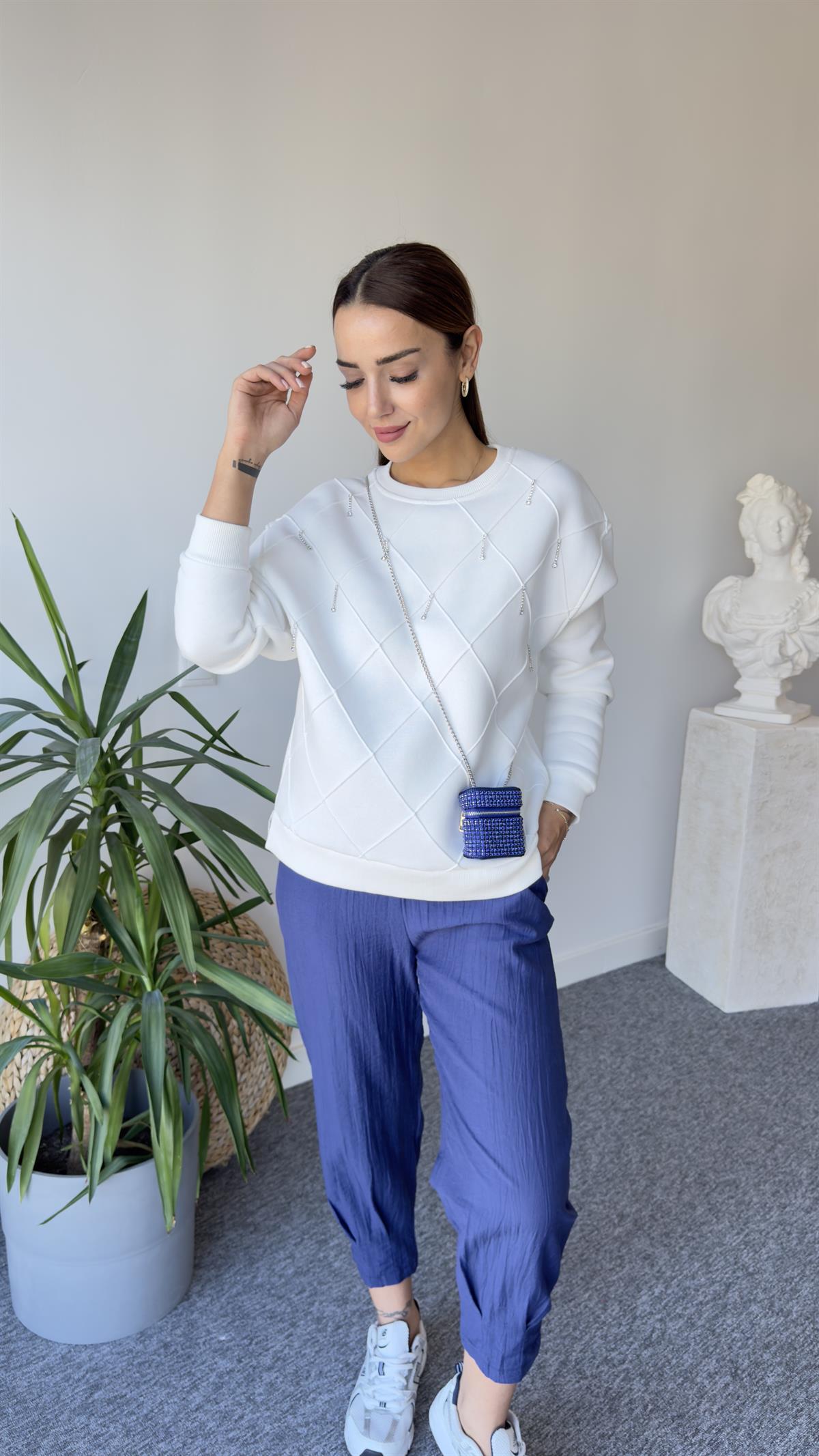 Rano Orj Model Sırt Poplin Ekru Tasarım Sweat
