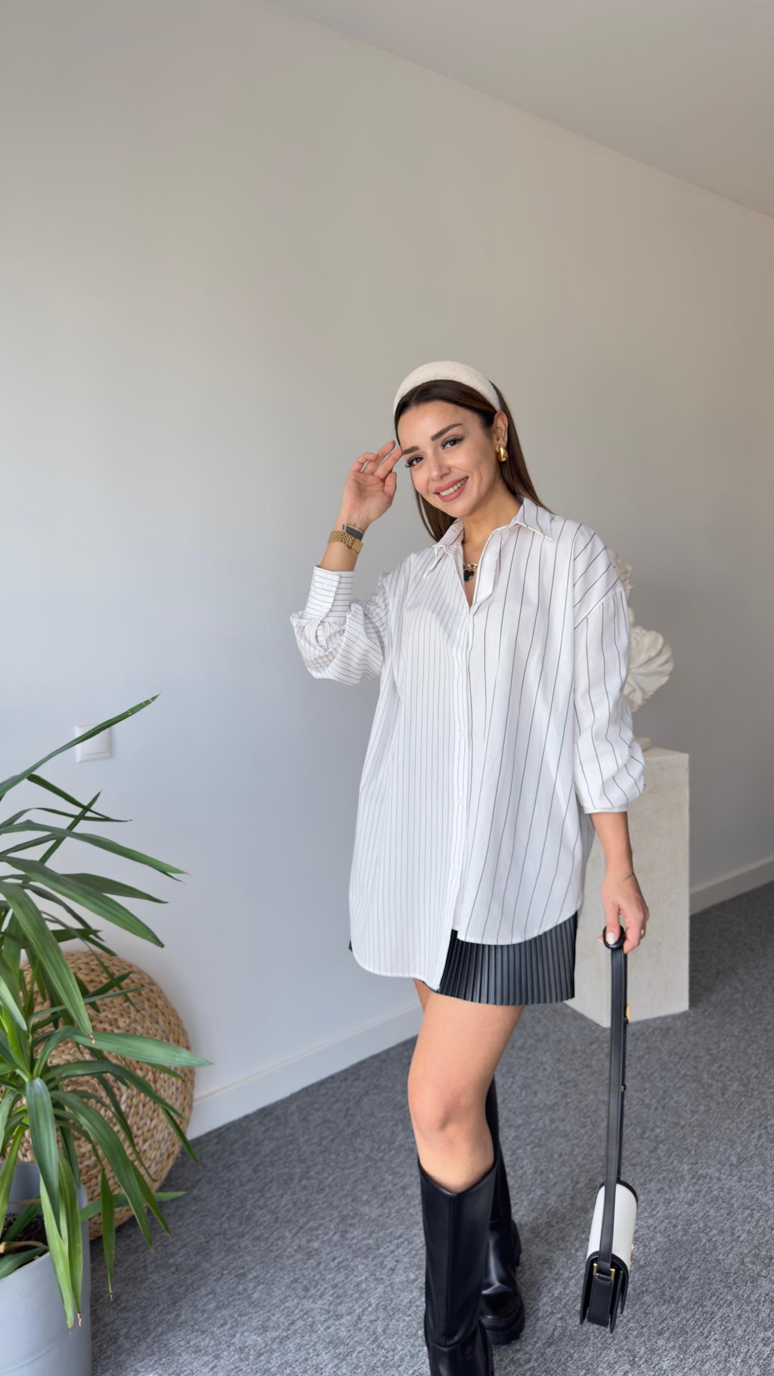 Zra Model Asimetrik Çizgili Gömlek