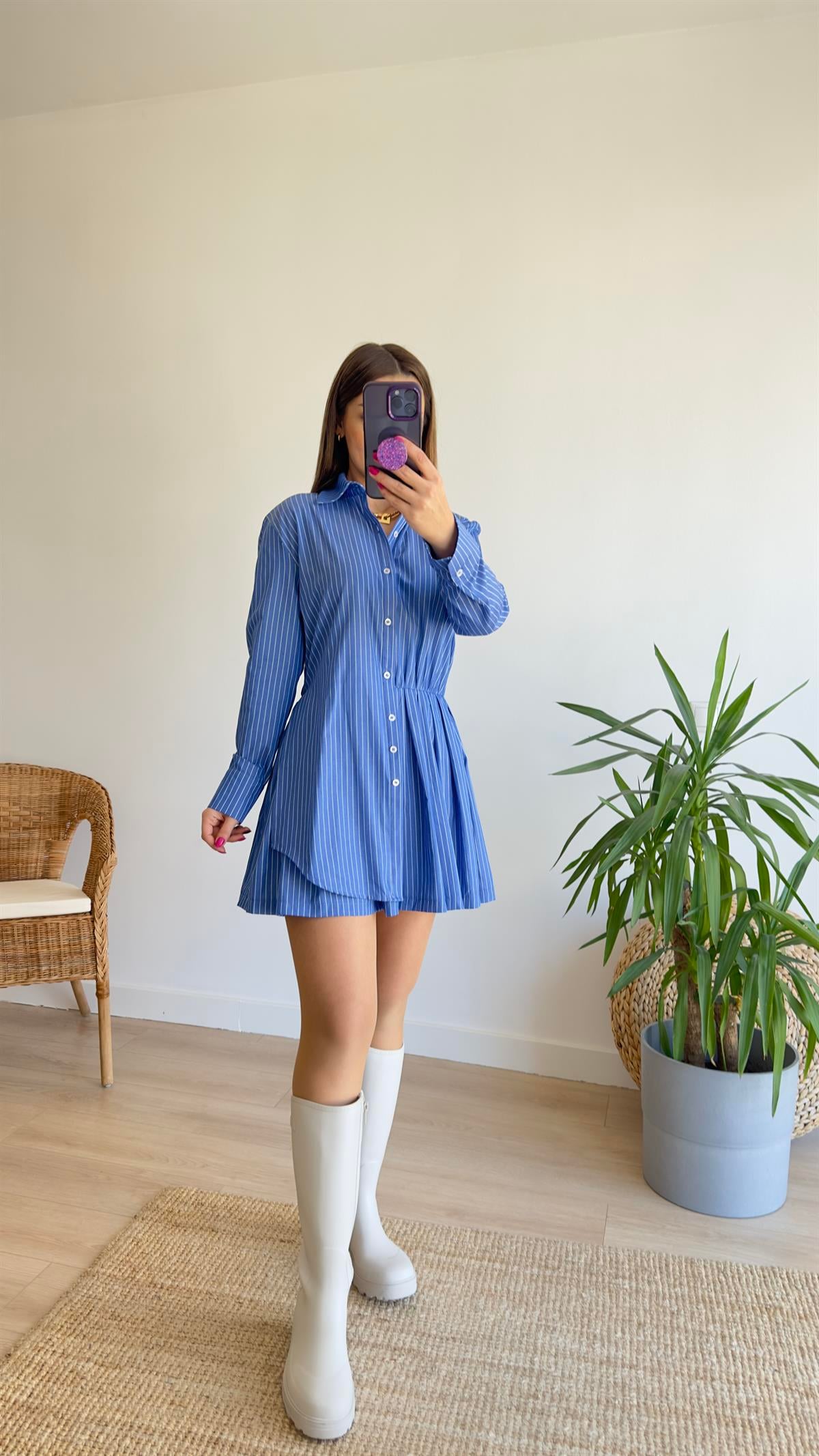 Zra Model Çizgili Poplin Elbise