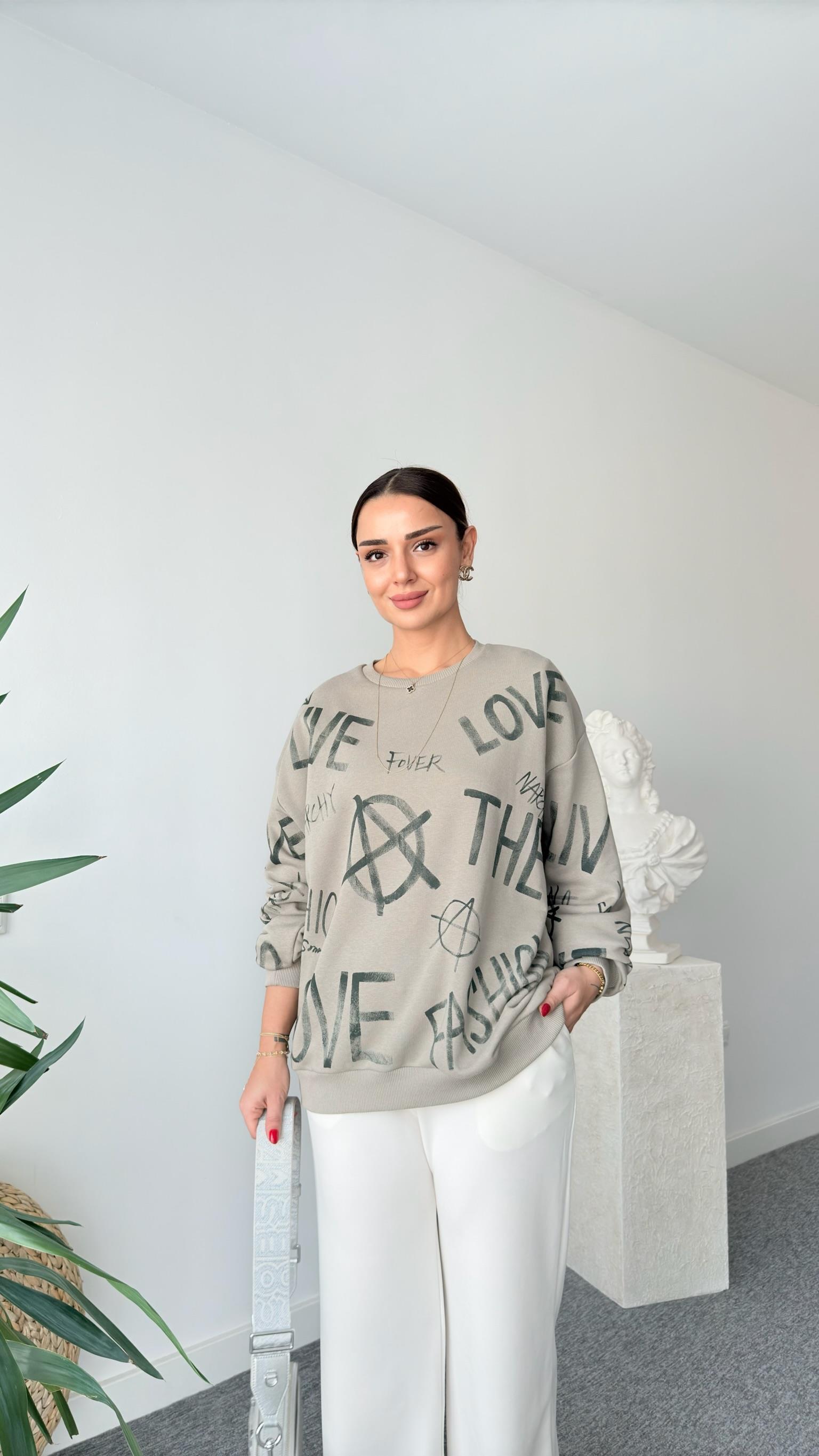 Mezzo Karışık Desenli Açık Haki Sweat
