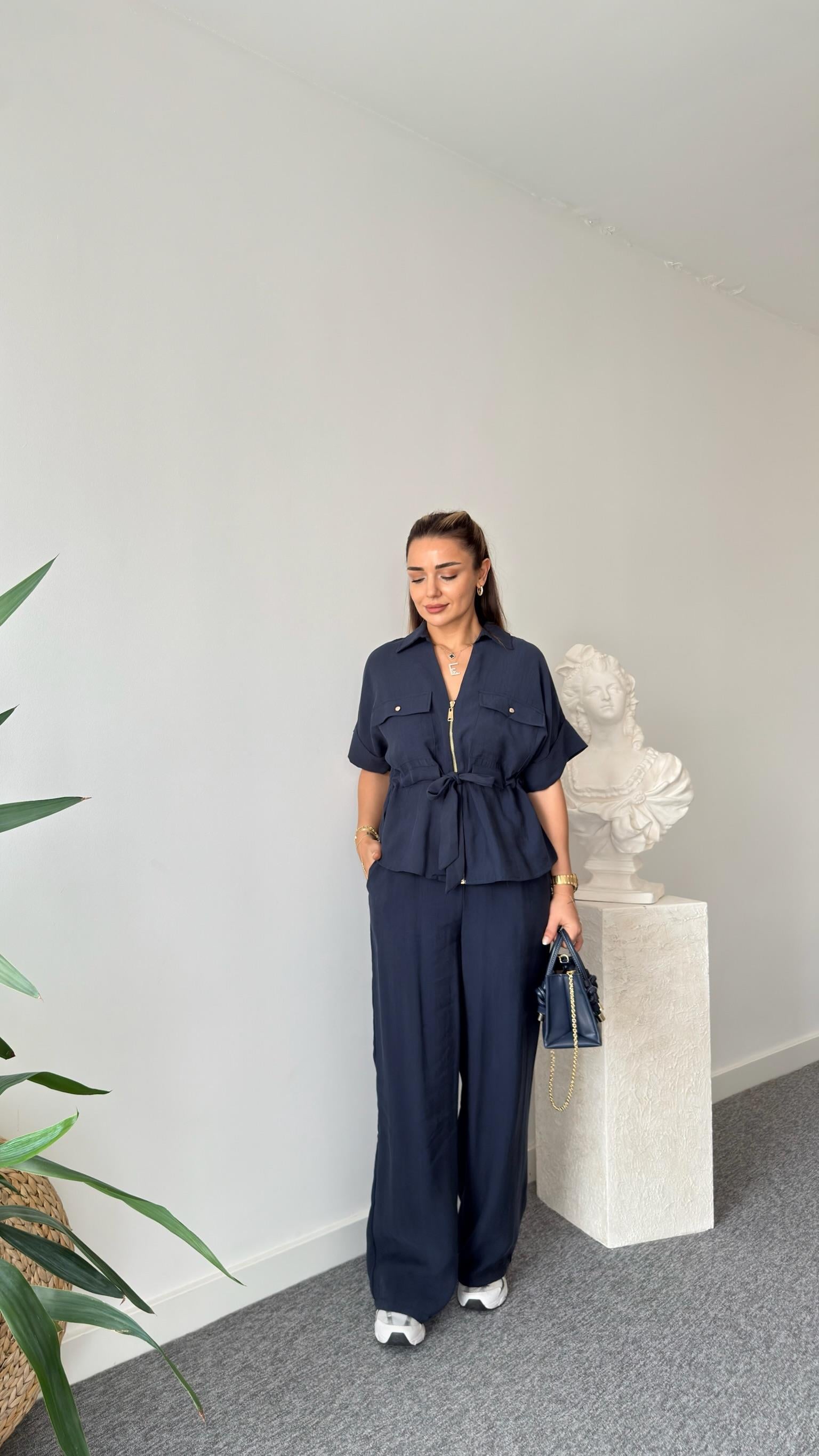 Lacivert Resa Gold Fermuarlı Tensel Takım