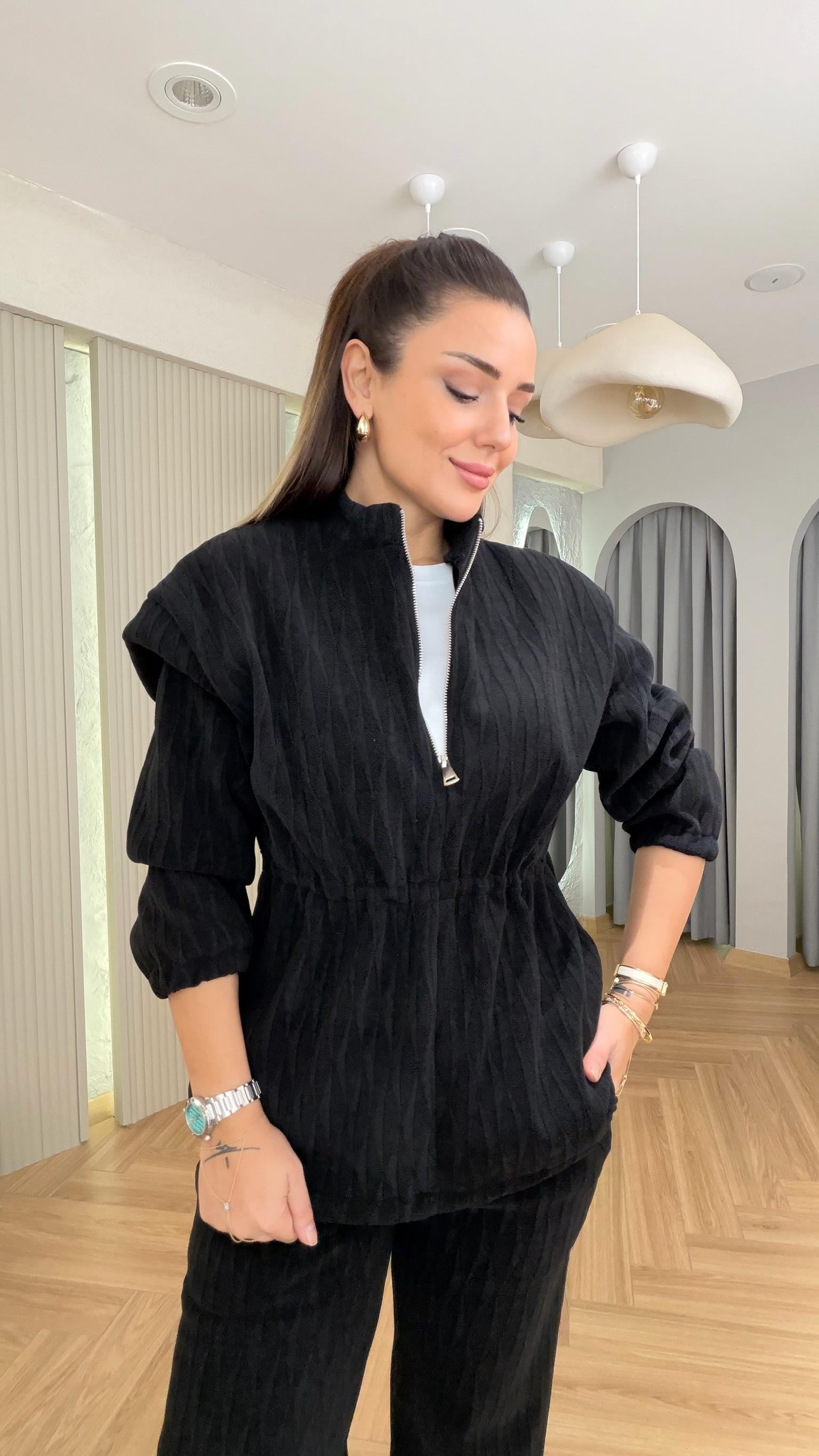 Siyah Nisi İçi Polarlı Sweat Takım