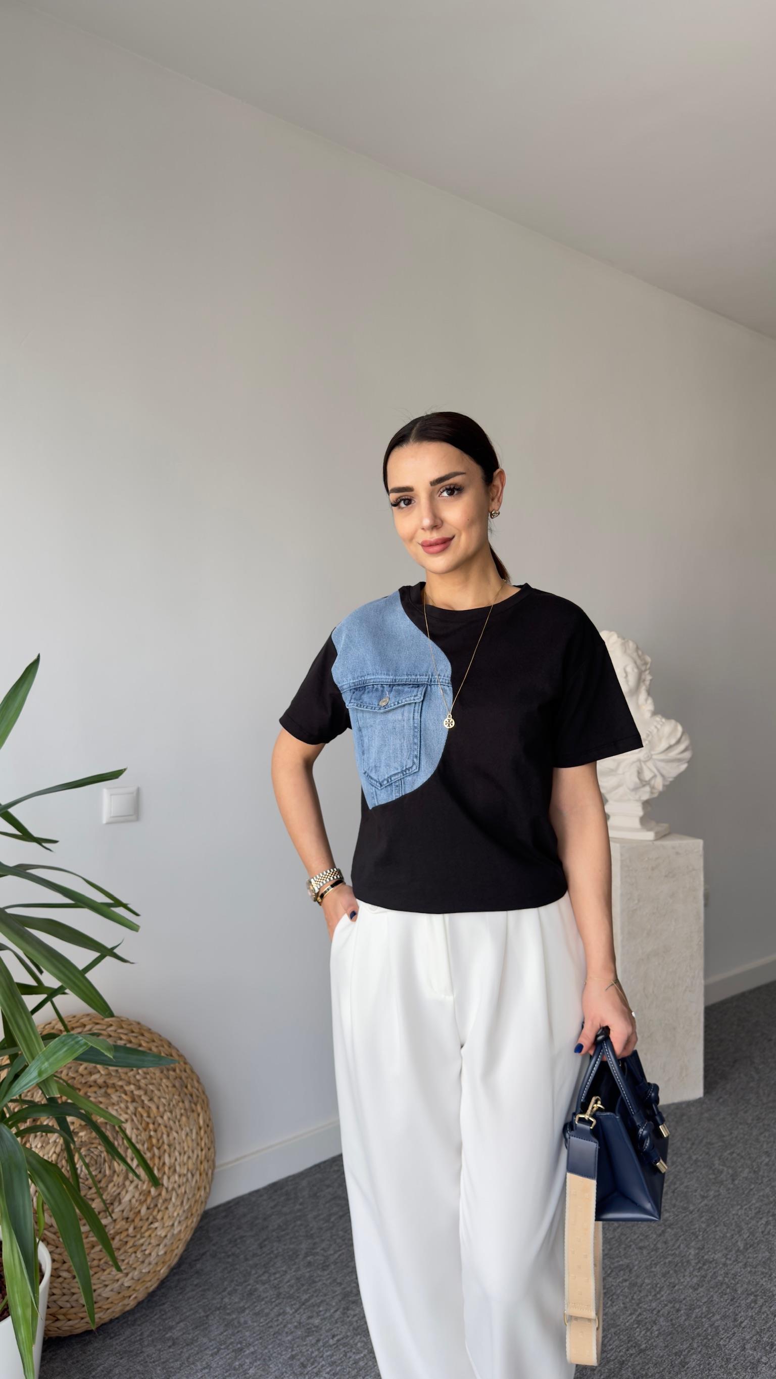 Zion Kot Detaylı Siyah Tshirt